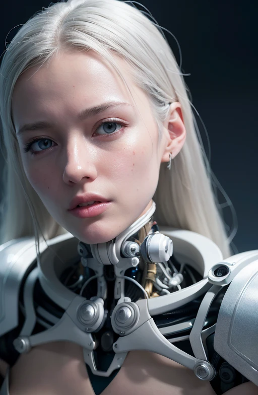 complex 3d render ultra detailed of a beautiful porcelain profile woman android face, cyborg, robotic parts, 150 mm, beautiful studio soft light, rim light, vibrant details, luxurious cyberpunk, lace, hyperrealistic, anatomical, facial muscles, cable electric wires, microchip, elegant, beautiful background, octane render, H. R. Giger style, 8k, best quality, masterpiece, illustration, an extremely delicate and beautiful, extremely detailed ,CG ,unity ,wallpaper, (realistic, photo-realistic:1.37),Amazing, finely detail, masterpiece,best quality,official art, extremely detailed CG unity 8k wallpaper, absurdres, incredibly absurdres, robot, silver halmet, full body, sitting