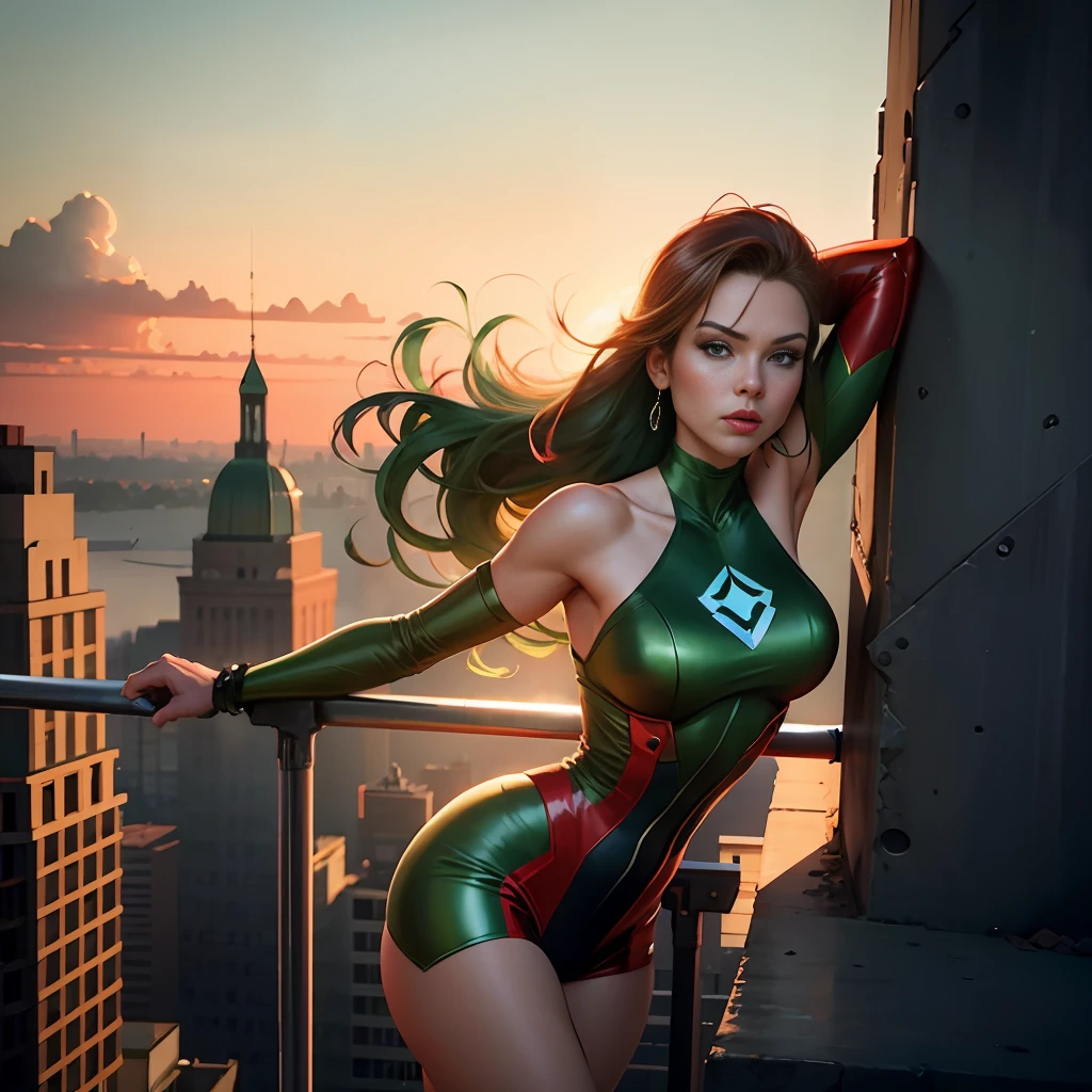 a woman in a green and red outfit posing on a ledge, cammy, artgerm julie bell beeple, extremely detailed artgerm, ig model | artgerm, artgerm style, style ivan talavera and artgerm, style artgerm, alena aenami and artgerm, ross tran 8 k