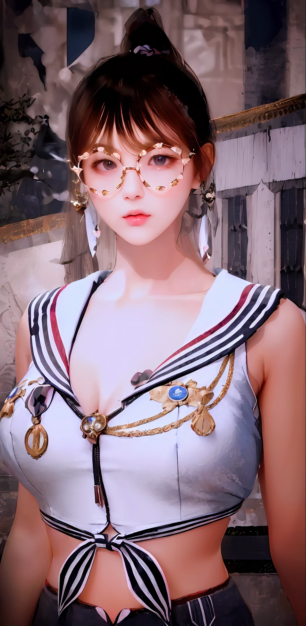 masterpiece, best quality, (dark photo:1.3), photorealistic, 1girl, flat bangs, stunning innocent symmetry face, shirt, emotional, ulzzang, (PureErosFace_V1:0.7)