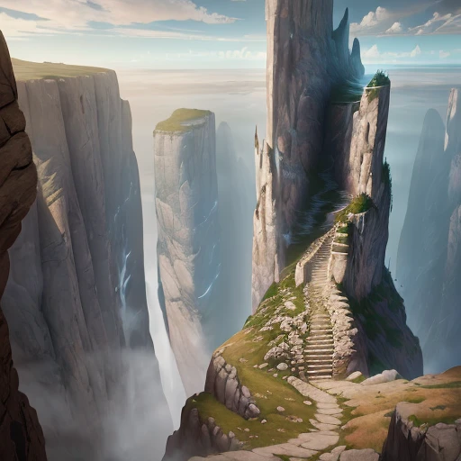 (Masterpiece), (best quality) digital painting of a vertical cliff with a great reinforced door in it, Unreal Engine, hyper-realistic, fantasy atmosphere, cinematic lighting, dark, sinister