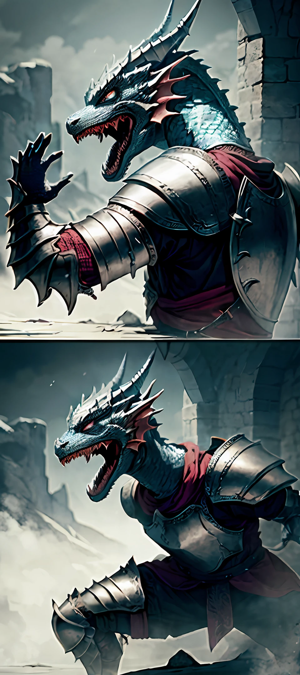 strong fighter, blind, (dragon plated armor), blindfolded