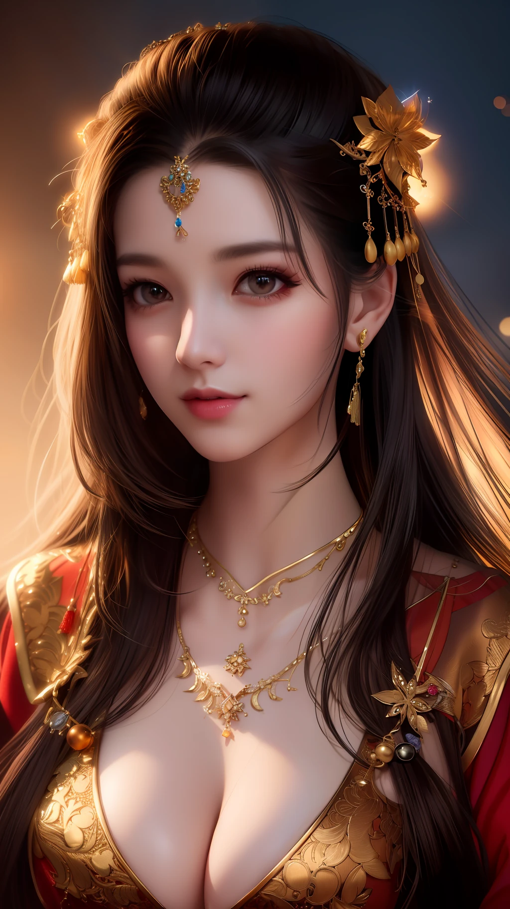 best quality, masterpiece, highres, 1girl, china dress, hair ornament, necklace, jewelry, Beautiful face, upon_body, tyndall effect, photorealistic, dark studio, rim lighting, two tone lighting, (high detailed skin:1.2), 8k uhd, dslr, soft lighting, high quality, volumetric lighting, candid, Photograph, high resolution, 4k, 8k, Bokeh, medium breasts,