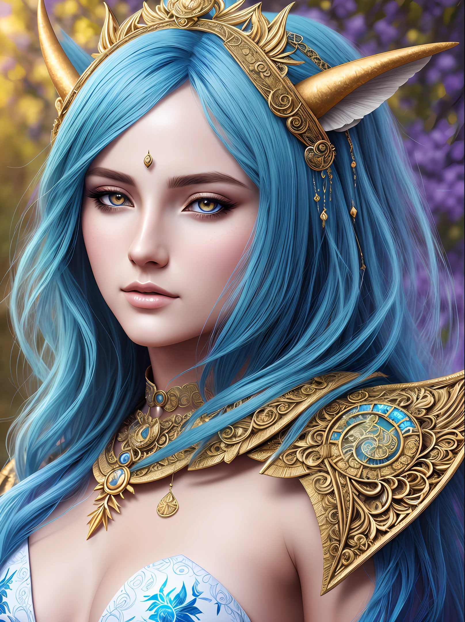 Digital painting, photorealism, masterpiece, hyperdetailed, zodiac goddess, (capricon), nature background, 4k, intricate details, detailed eyes, detailed skin, perfect lighting, unreal engine, deviantart