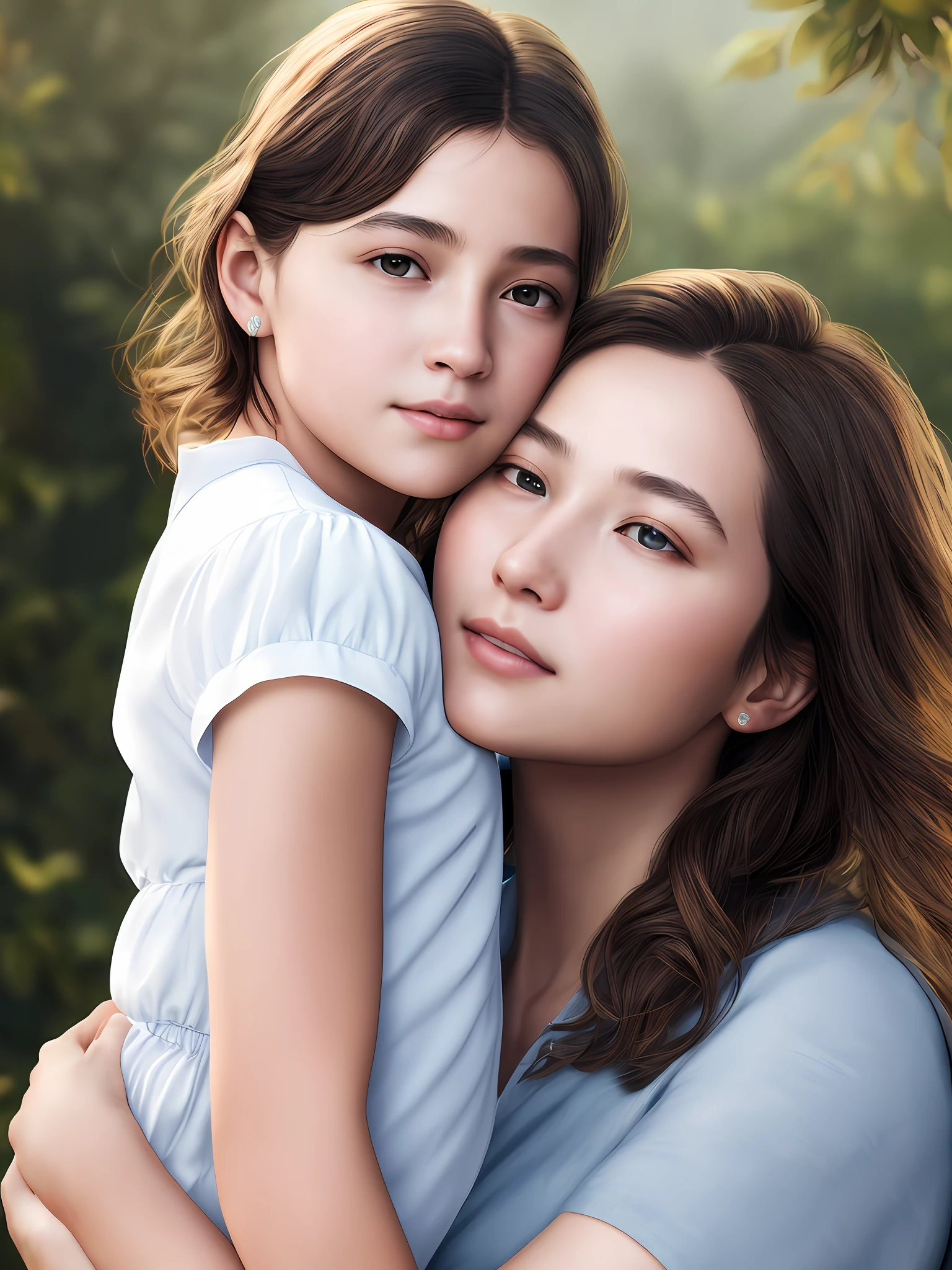 masterpiece artwork- an incredibly detailed and ultra-realistic high-resolution CG unity 8k wallpaper featuring a delicate and beautiful mother and child moment, captured at a dynamic angle and in a floating pose.