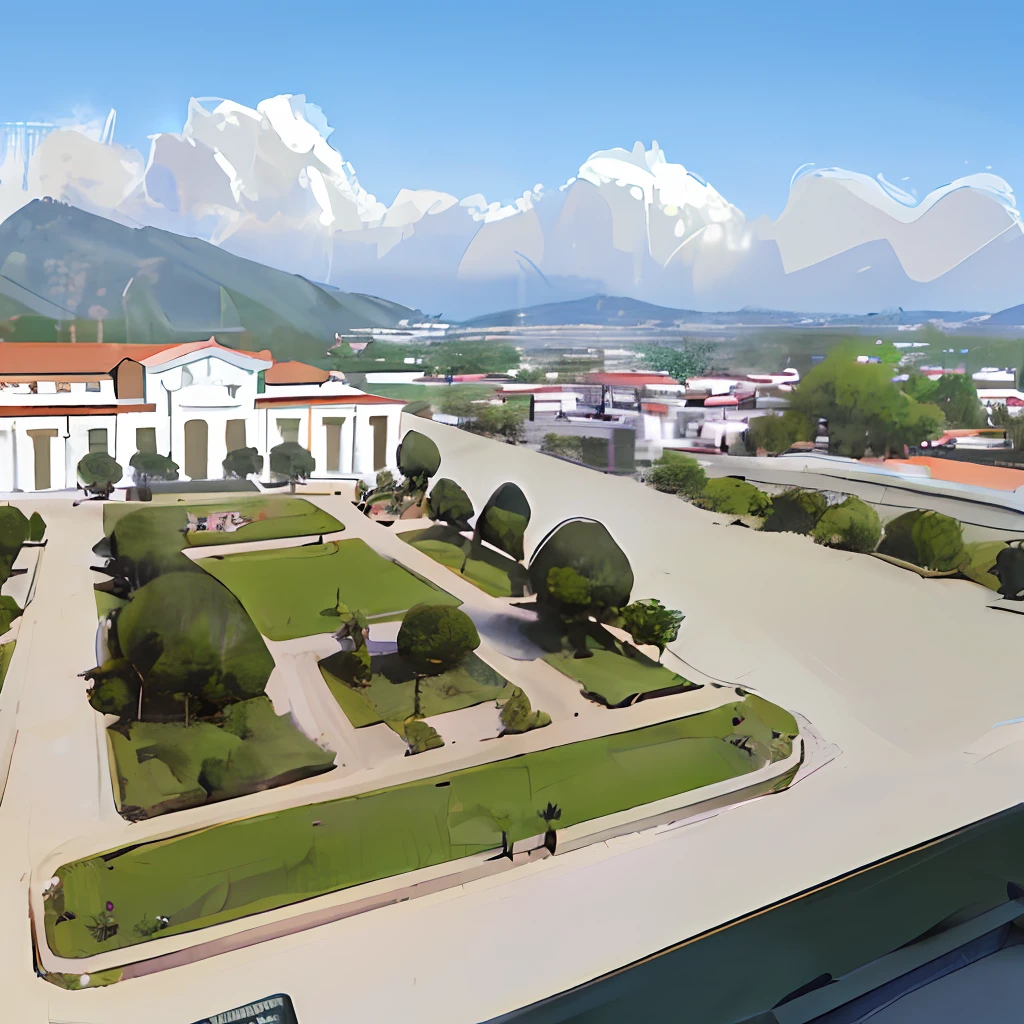 wide angle photo of Traslasierra Cordoba landscape, from Villa Dolores principal square, plaza Mitre. realistic, high quality, well defined