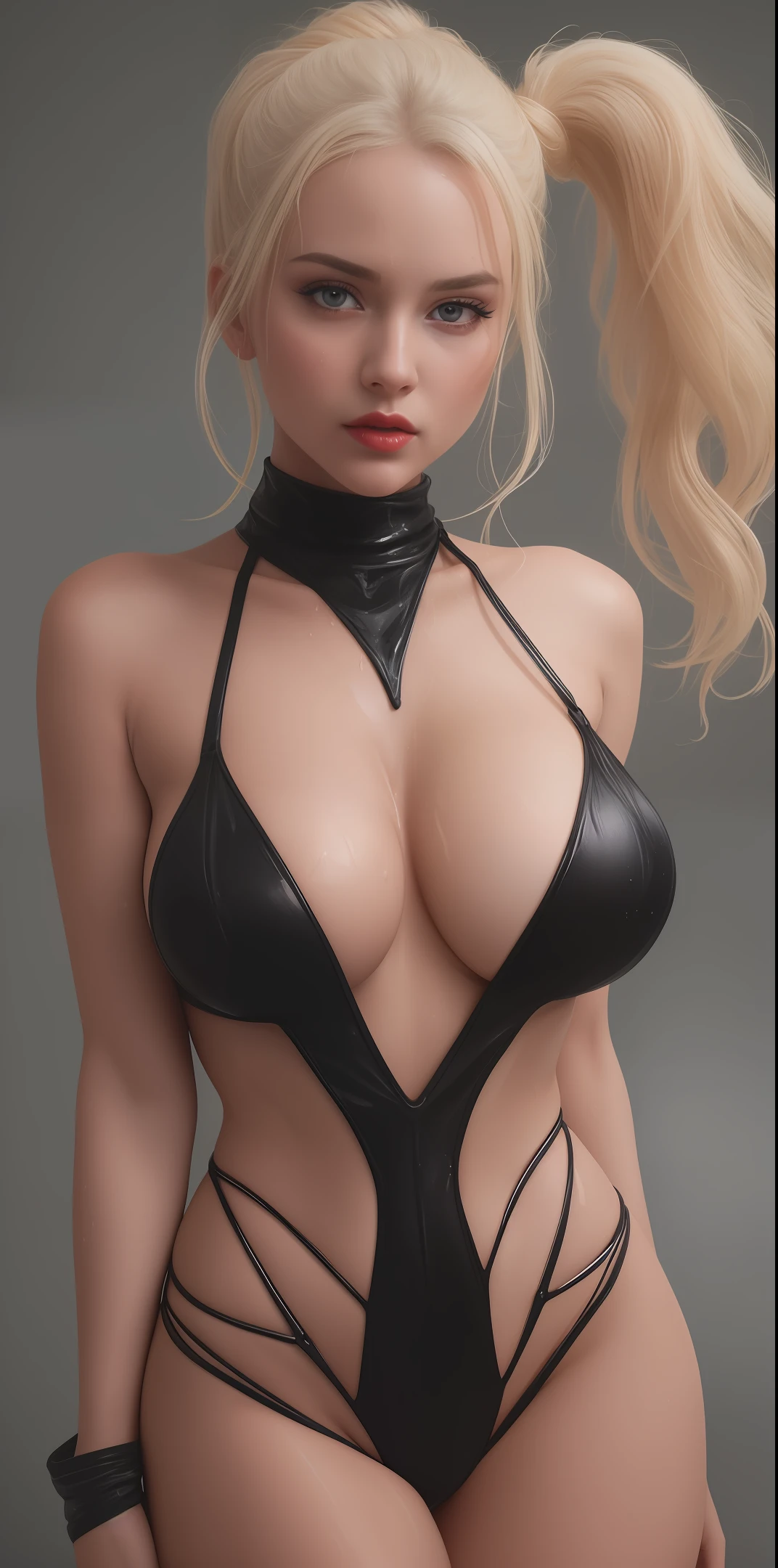 ((beautiful sexy bimbo)), blonde hair, ponytail, long hair, blue eyes, bimbo lips, red lips, ((playboy dripping wet, water dropping open body bunny thin transcultural cotton costume)), ((perfect silicone breasts)), fishnets, arms crossed behind back, ((hourglass figure, huge breasts, thick thighs)), photorealistic, photo, masterpiece, realistic, realism, photorealism, high contrast, photorealistic digital art trending on Artstation 8k HD high definition detailed realistic, detailed, skin texture, hyper detailed, realistic skin texture, armature, best quality, ultra high res, (photorealistic:1.4),, high resolution, detailed, raw photo, sharp re, by lee jeffries nikon d850 film stock photograph 4 kodak portra 400 camera f1.6 lens rich colors hyper realistic lifelike texture dramatic lighting unrealengine trending on artstation cinestill 800