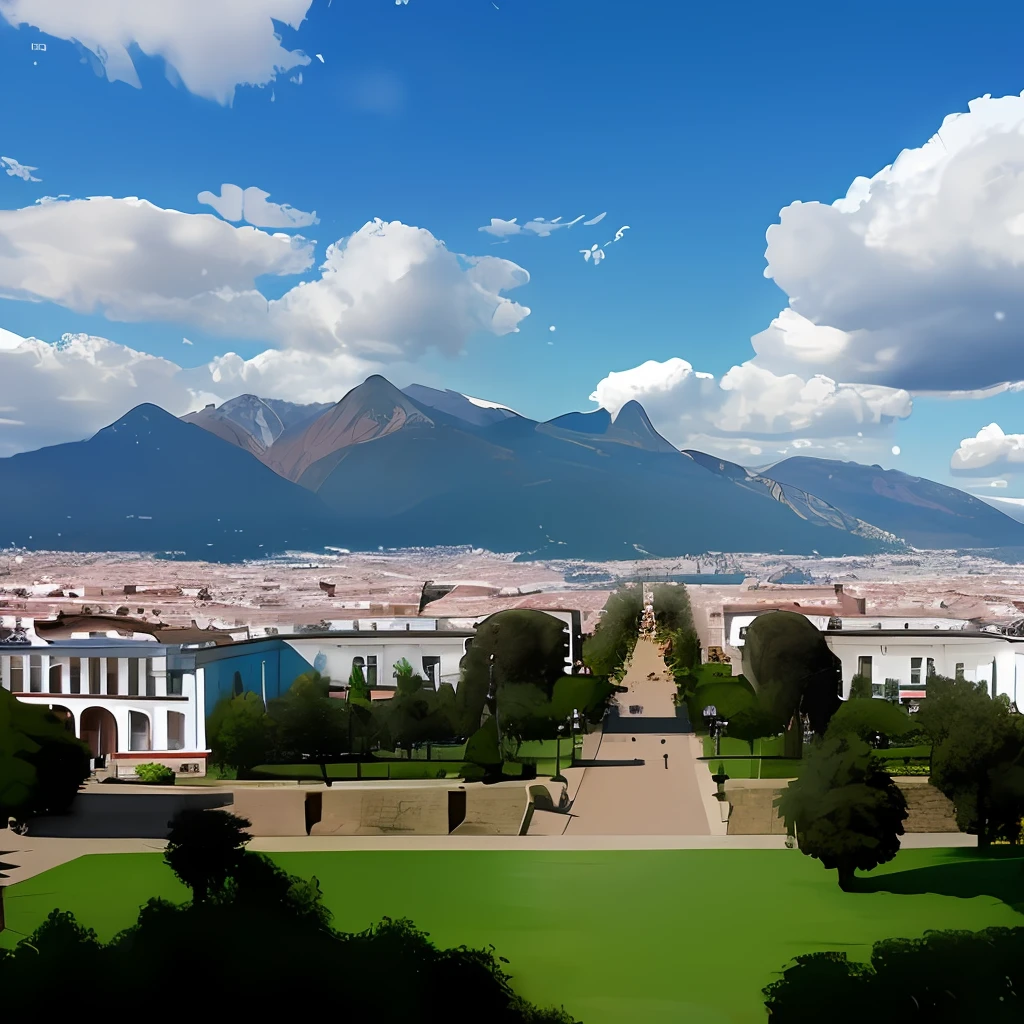 wide angle photo of Traslasierra Cordoba landscape, from Villa Dolores principal square, plaza Mitre. realistic, high quality, well defined