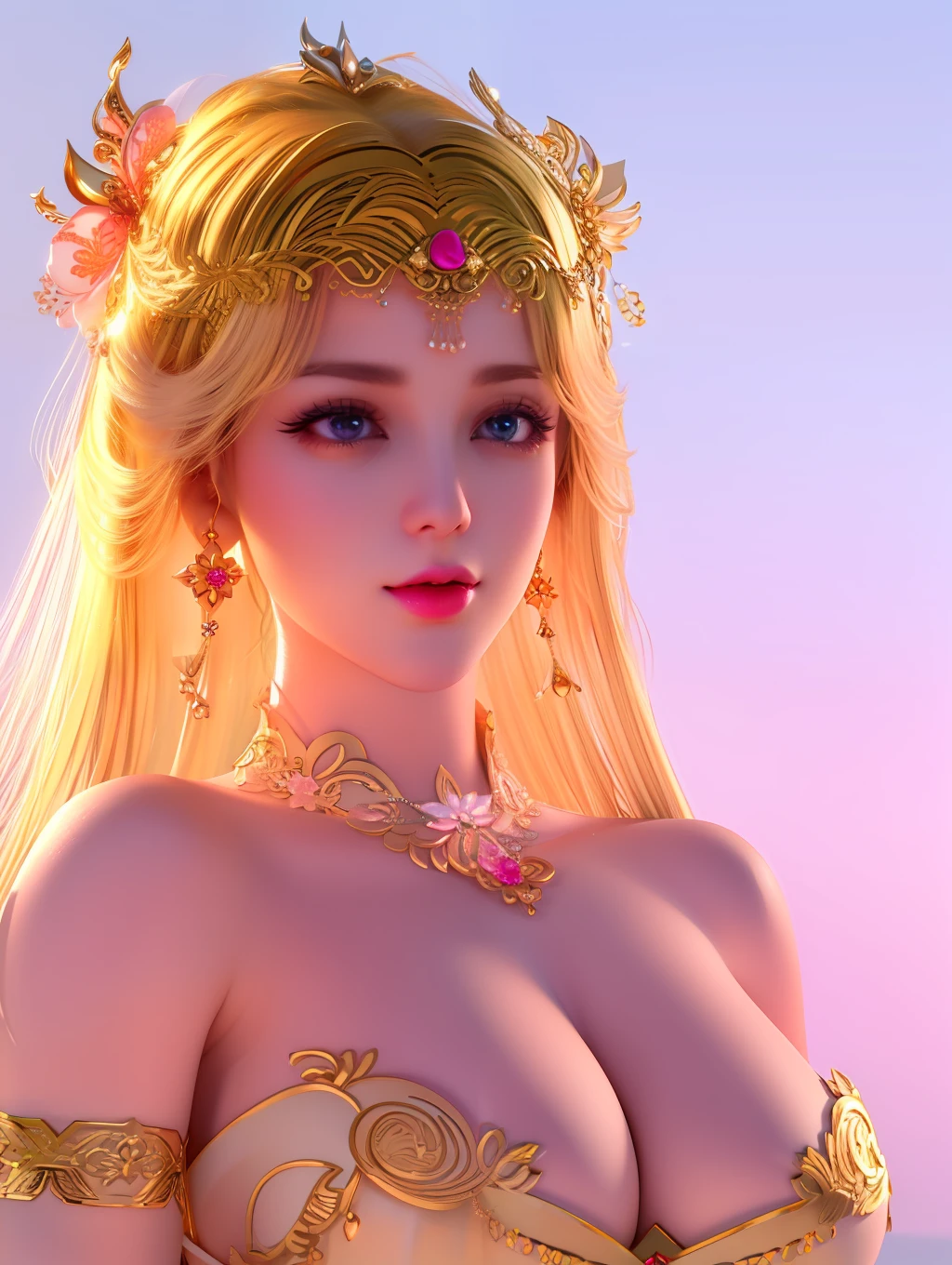 best quality, masterpiece, high resolution, 1girl, hair ornament, necklace, jewelry, Beautiful face, upon body, tyndall effect, photo realistic, dark studio, rim lighting, two tone lighting, (high detailed skin:1.2), 8k uhd, dslr, soft lighting, high quality, volumetric lighting, candid, Photograph, high resolution, 4k, 8k, Bokeh, medium breasts, (light pink lips), full body, blonde haired, blue eyes, (high detailed fingers:1.5), breasts out,