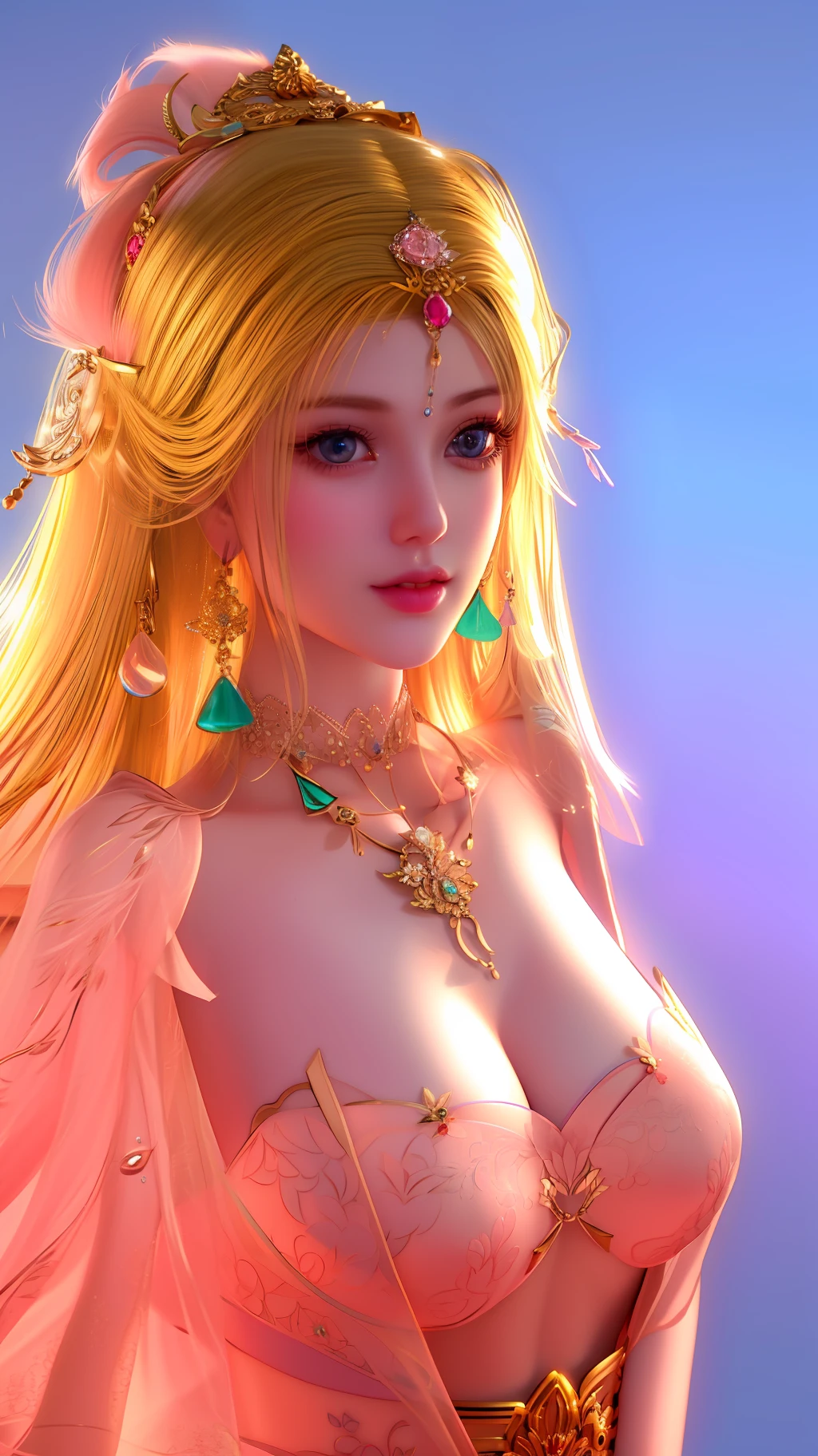 best quality, masterpiece, high resolution, 1girl, hair ornament, necklace, jewelry, Beautiful face, upon body, tyndall effect, photo realistic, dark studio, rim lighting, two tone lighting, (high detailed skin:1.2), 8k uhd, dslr, soft lighting, high quality, volumetric lighting, candid, Photograph, high resolution, 4k, 8k, Bokeh, medium breasts, (light pink lips), full body, blonde haired, blue eyes, (high detailed fingers:1.5), breasts out,