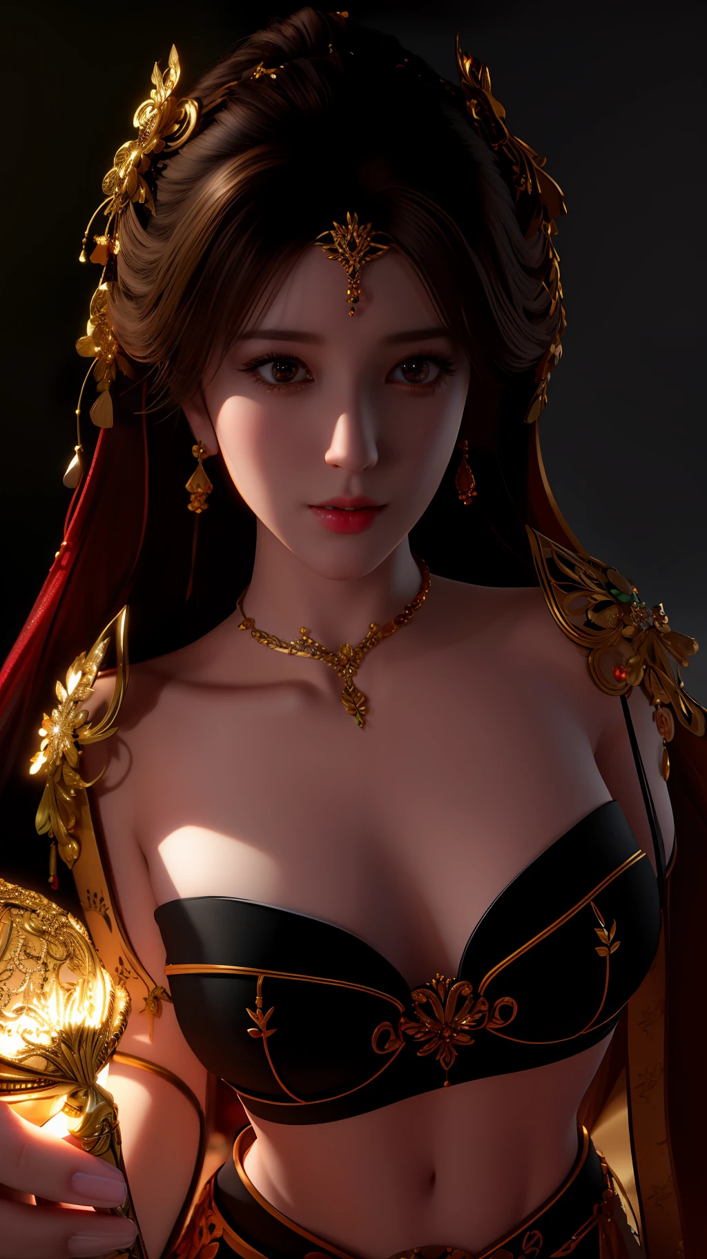 best quality, masterpiece, high_res, 1girl, hair ornament, necklace, jewelry, Beautiful face, upon body, tyndall effect, photo realistic, dark studio, rim lighting, two tone lighting, (high detailed skin:1.2), 8k uhd, dslr, soft lighting, high quality, volumetric lighting, candid, Photograph, high resolution, 4k, 8k, Bokeh, medium breasts, full body, (high detailed fingers:1.5), breasts out,