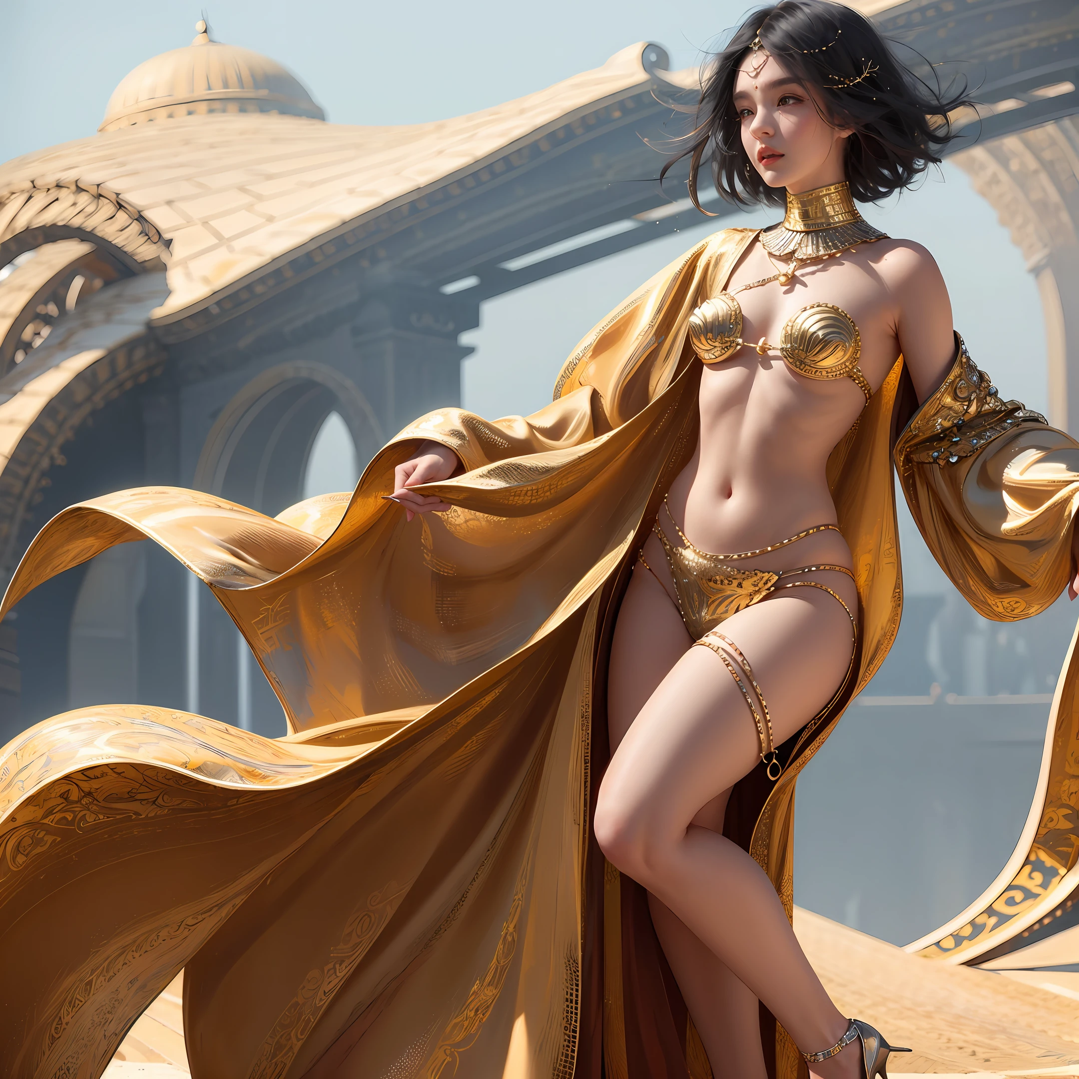 stunningly beautiful (aeolian:1.5) wlop perfect full HDR body black hair and dress princess exposed midriff