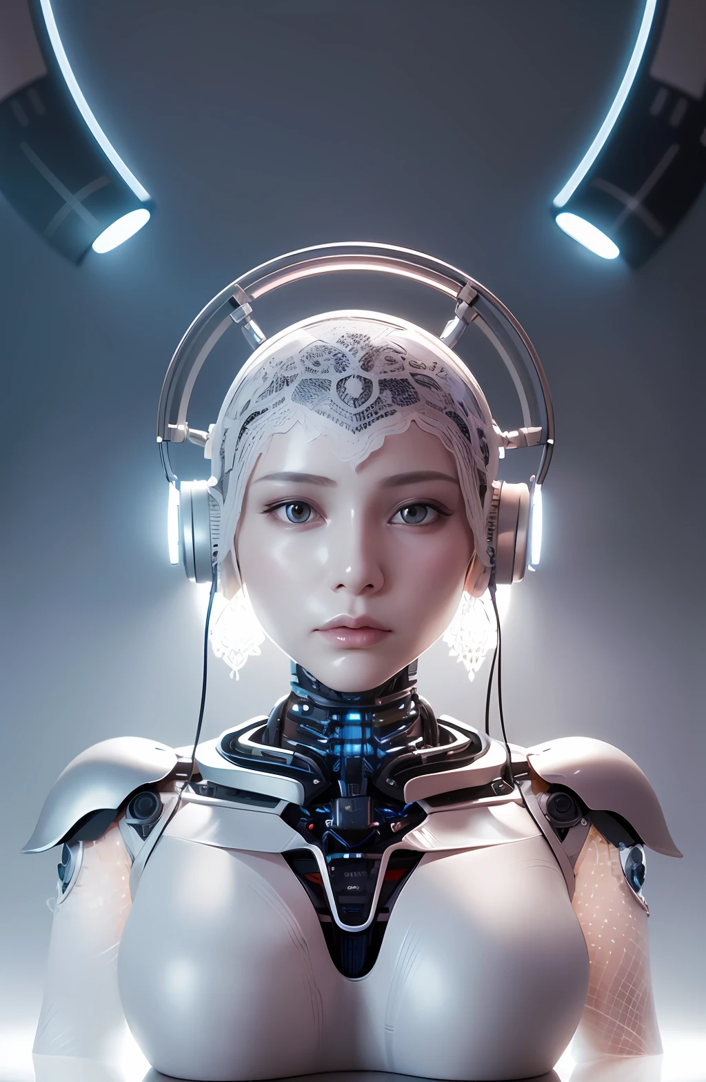 Intricate 3d rendering of highly detailed beautiful ceramic silhouette female robot face, robot, robot part, 150 mm, beautiful studio soft light, rim light, vibrant details, luxurious cyberpunk, lace, surreal, anatomy, facial muscles, cables wires, microchip, elegant, beautiful background, octane rendering, HR Giger style, 8k, best quality, masterpiece, illustration, very delicate and beautiful, very detailed, CG, unity, wallpaper , (fidelity, fidelity: 1.37), amazing, fine detail, masterpiece, best quality, official art, very detailed cg unity 8k wallpaper, absurd, unbelievably absurd, robot, silver helmet, full body, sitting write
