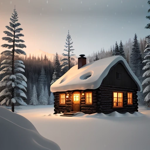 arafed cabin in the woods with snow and trees, concept art inspired by Charles Addams, featured on behance, conceptual art, cabin in the woods, solitary cottage in the woods, 3 0, cottage in the forest, quiet forest night scene, cottage in the woods, illustration!, house in forest, the small house in the forest, matte digital illustration, cabin