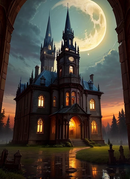 Masterpiece, best quality, no humans, ruins, gothic mansion, night.