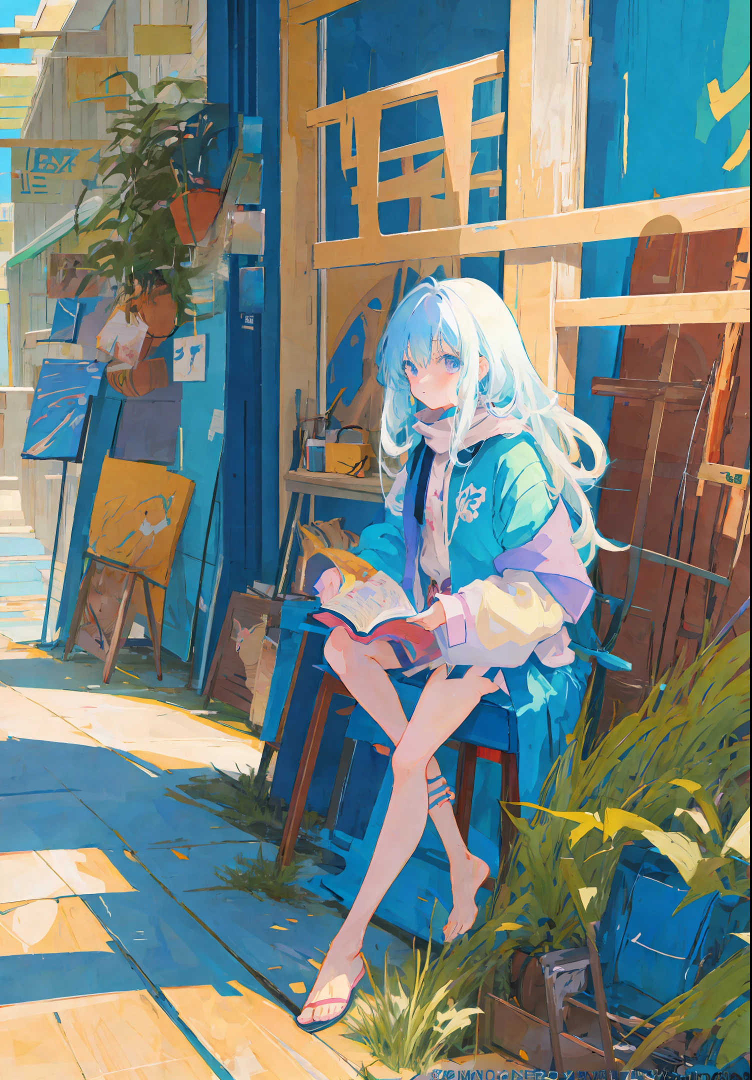 anime girl sitting on a chair reading a book in a room, painted in anime painter studio, anime style 4 k, anime art wallpaper 4k, anime art wallpaper 4 k, anime art wallpaper 8 k, guweiz on pixiv artstation, anime painting, guweiz on artstation pixiv, beautiful anime artwork, anime style illustration, anime style art