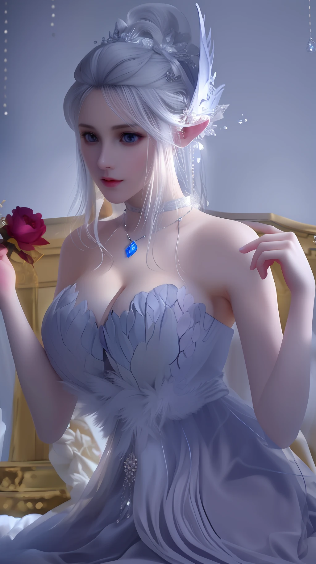 best quality, masterpiece, 1girl, hair ornament, necklace, jewelry, Beautiful face, photo realistic, dark studio, rim lighting, two tone lighting, (high detailed skin:1.2), 8k uhd, dslr, soft lighting, high quality, volumetric lighting, candid, Photograph, high resolution, 4k, 8k, Bokeh, full body, large breast,