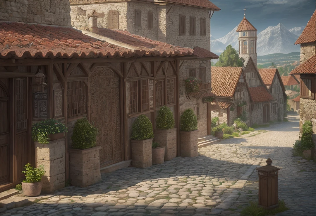 realistic ancient olt town tile, High quality photo, ultra high res, (photorealistic:1.4), cinema lighting, insanely detailed, hyper realistic, intricate design, fine details, octane render
