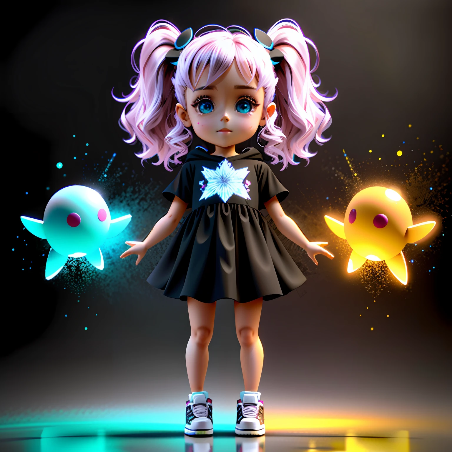 The full body 3d artwork of super cutegirl, 1 girl, good-looking eyes, big eyes , cute,happy, c4d.pop Matt Blind Box, , glowing bubbles,toys,solid color background, chibi, fluorescenttranslucent, glowing body,kawaii, doll,T pose,reference sheet, pop mart blind box, Pixar,complexdetails,3d render, blender, oC renderer, foll bodyreference sheet, dribble, high details,8k, studiolighting,li, pee, childbi, sd character:1.1