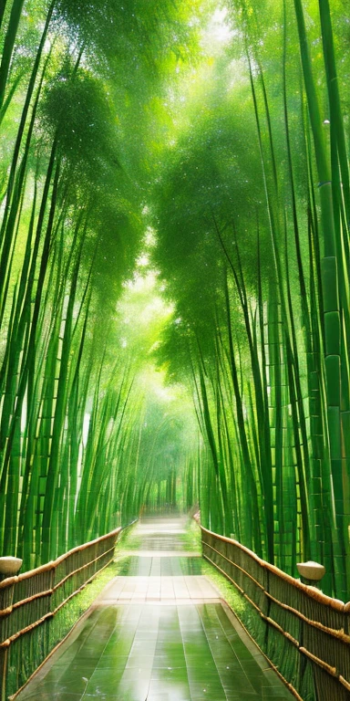Best quality, masterpiece, bamboo forest, rain, pavilion, dancing petals, high resolution, 8k uhd, high quality, volumetric lighting, high resolution, 4k, 8k, bokeh