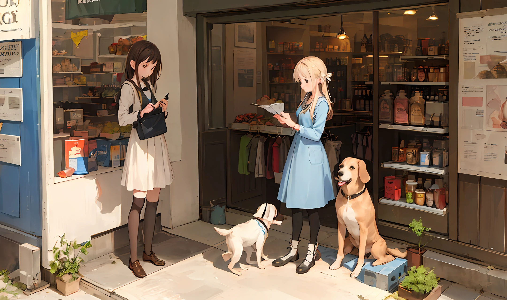 A girl shopping with a dog