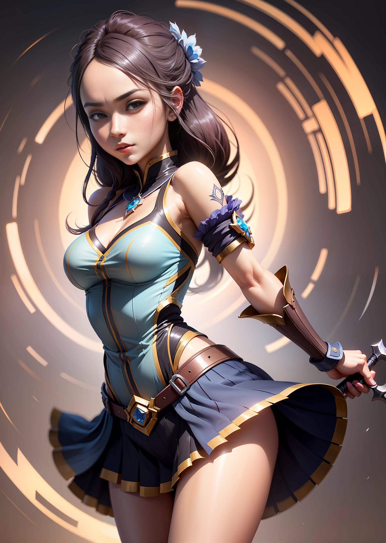 (1girl) (extremely detailed CG unity 8k wallpaper),(best illumination, best shadow, an extremely delicate and beautiful) a close up of  THE BLADE DANCER IRELIA