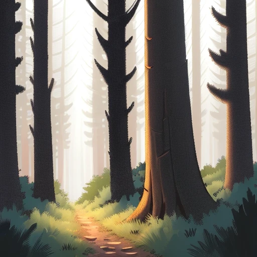 A distant (((very small pinprick of light))) is barely visible among the trees in a dark and deserted forest on a moonless night, (((ligne claire, strong and clean lines, no hatching))), full-colour illustration, extremely high details, (((by Edgar P. Jacobs))), by Jacques Martin, by Roger Leloup, in the Franco-Belgian comics tradition, warm colours, masterpiece