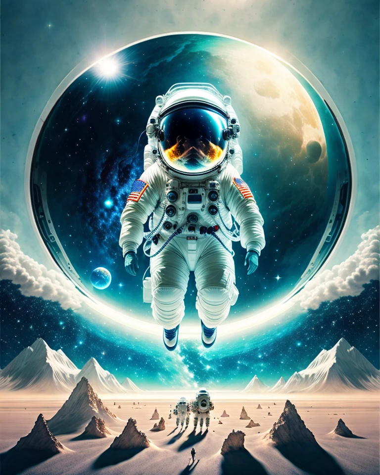 An astronaut in a spacesuit floats above Earth. This image is inspired by Scott Listerfield, Shutterstock, Space Art, Astronauts Relaxing in Space, Astronauts Floating in Space, Astronauts Floating in Space, Astronauts Flying in Space, Flying in Space, Walking in Space, Astronauts Walking in Space, Astronauts.