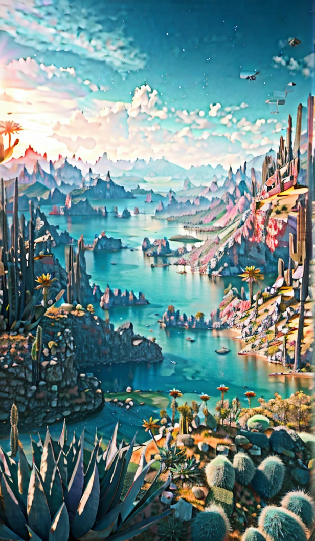 Hyperilistic Masterpiece landscape photography, Panoramic, drone view, turqoise mirror lake, mountains far beyond, shd, real life,  9:16