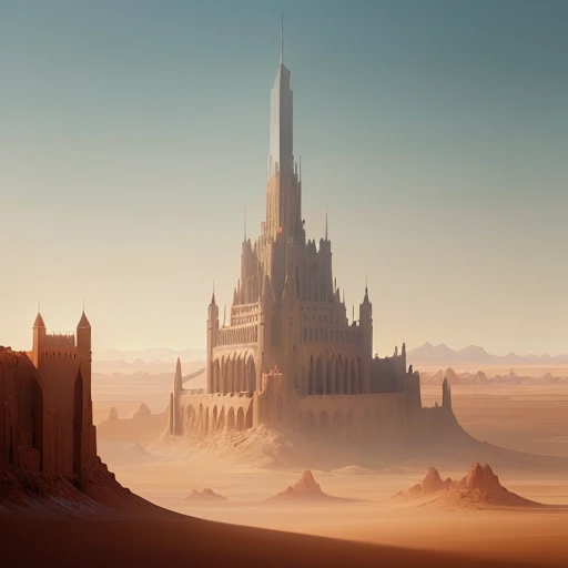 masterpiece, best quality, a lone and distant tower in a vast desert, digital painting, hyperrealistic, fantasy, by Christope Vacher, artstation, sharp focus, dramatic, vintage, cinematic