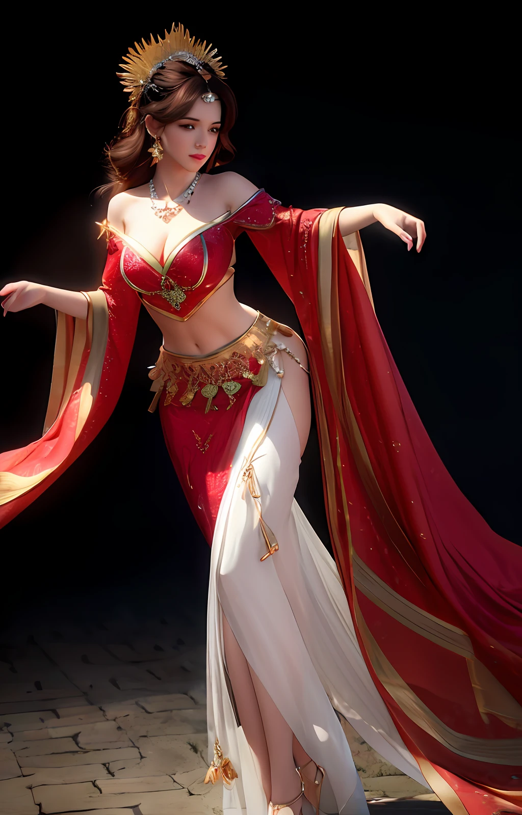 best quality, masterpiece, high_res, 1girl, hair ornament, necklace, jewelry, Beautiful face, tyndall effect, photo realistic, rim lighting, two tone lighting, (high detailed skin:1.2), 8k uhd, dslr, soft lighting, high quality, volumetric lighting, candid, Photograph, high resolution, 4k, 8k, Bokeh, medium breasts, absurdres, full body view,