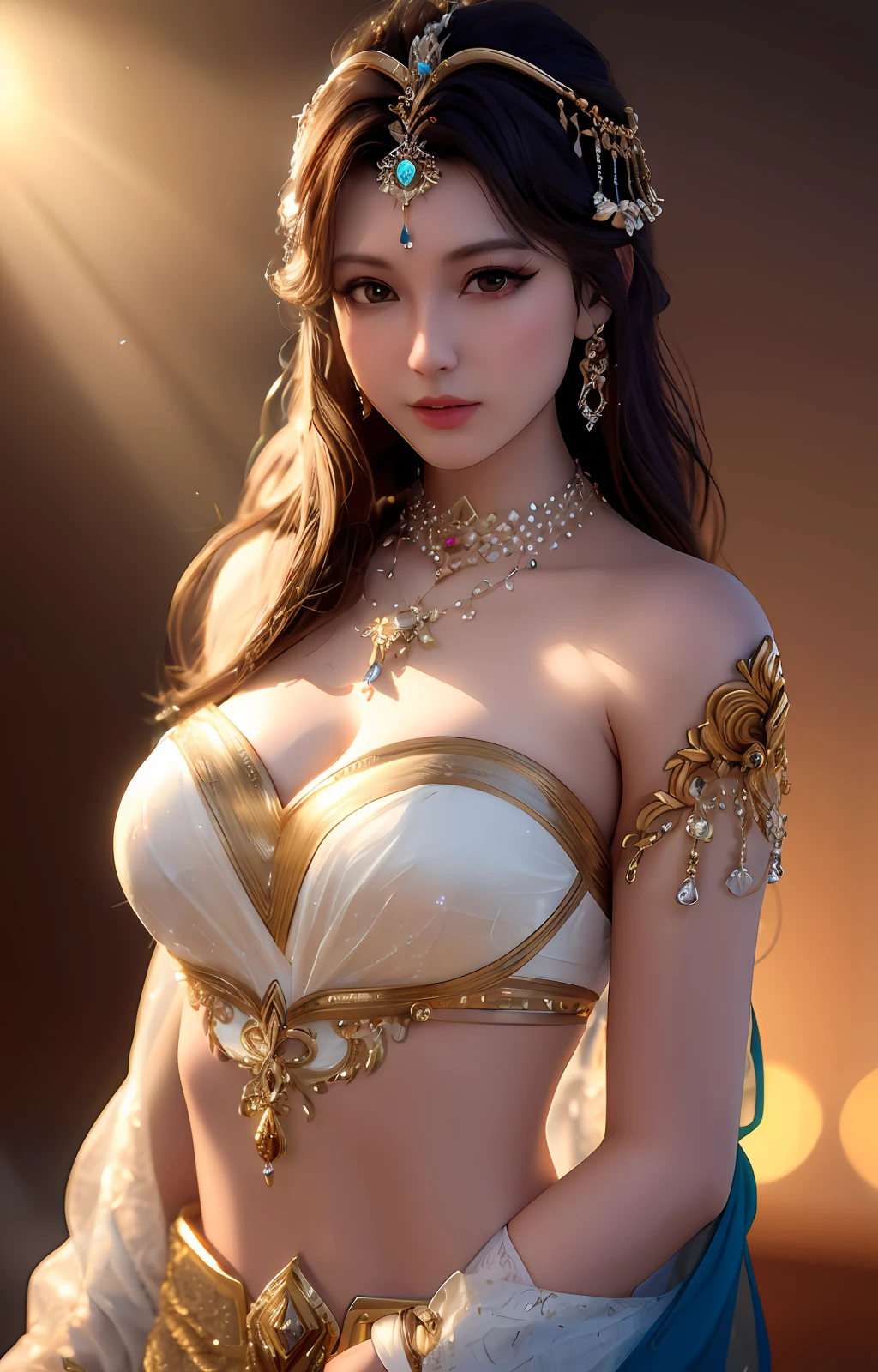 best quality, masterpiece, high_res, 1girl, hair ornament, necklace, jewelry, Beautiful face, tyndall effect, photo realistic, rim lighting, two tone lighting, (high detailed skin:1.2), 8k uhd, dslr, soft lighting, high quality, volumetric lighting, candid, Photograph, high resolution, 4k, 8k, Bokeh, medium breasts, absurdres,