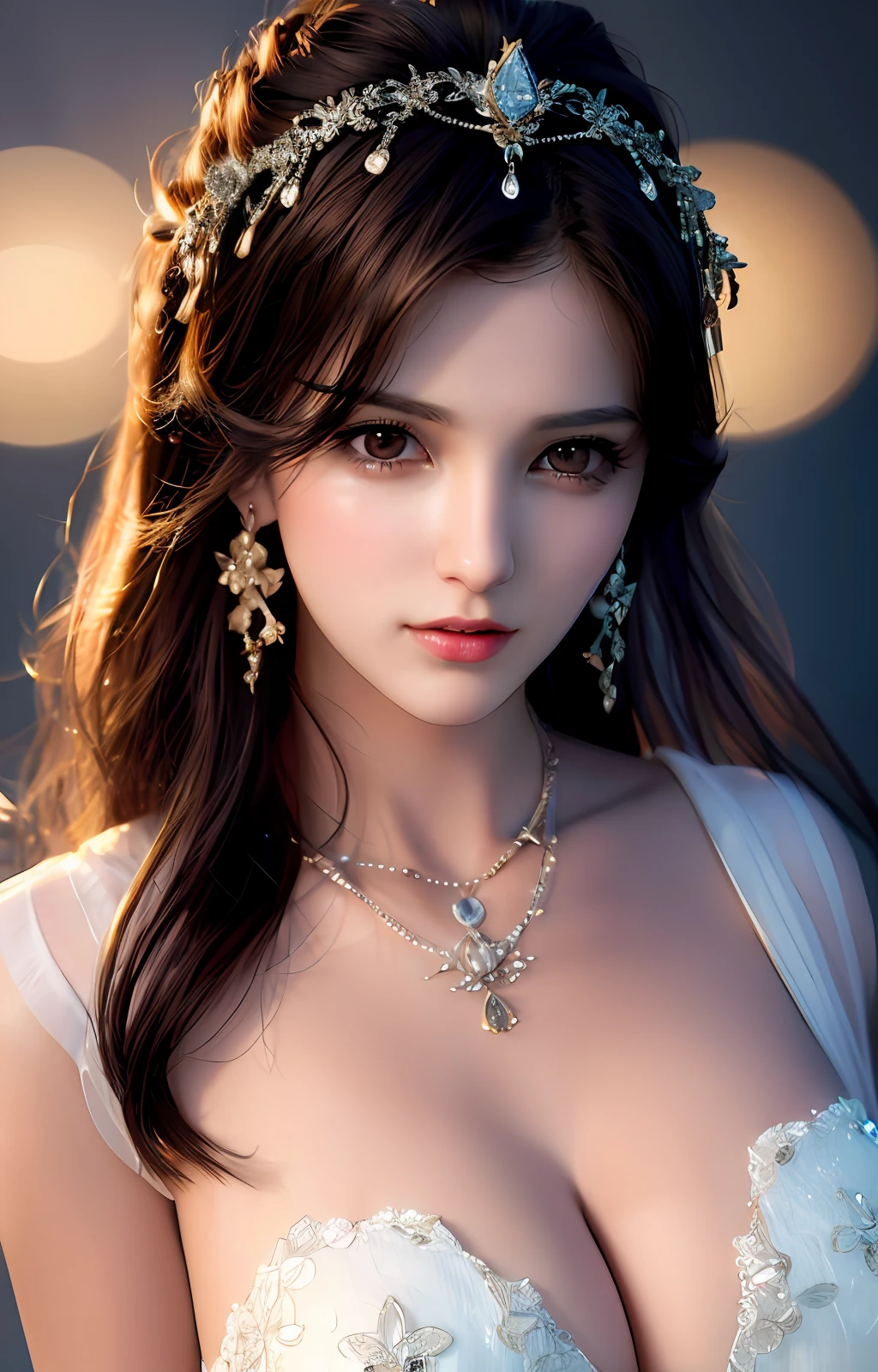 best quality, masterpiece, high_res, 1girl, hair ornament, necklace, jewelry, Beautiful face, tyndall effect, photo realistic, rim lighting, two tone lighting, (high detailed skin:1.2), 8k uhd, dslr, soft lighting, high quality, volumetric lighting, candid, Photograph, high resolution, 4k, 8k, Bokeh, medium breasts, breasts out, absurdres,