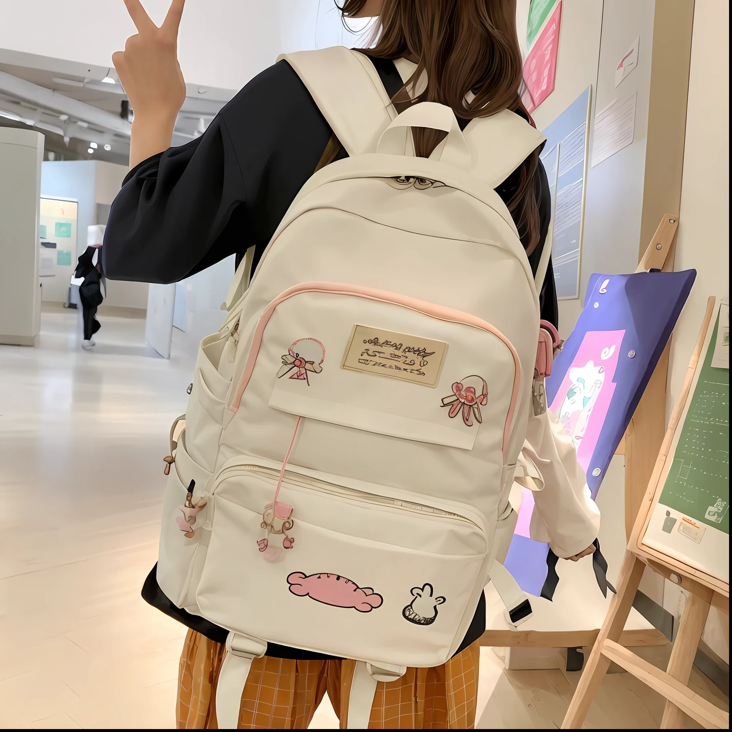 1. arafed woman with a backpack and a stuffed animal in a museum, school bag, with a backpack, student, full subject shown in photo, backpack, a backpack, detailed picture, wearing strawberry backpack, h 576, cute cartoon style, 🤬 🤮 💕 🎀, large view, cute huge pockets hardware, white trendy clothes, seifuku.
2. arafed woman with a backpack and a stuffed animal in a museum, a picture by Emma Andijewska, tumblr, happening, school bag, with a backpack, student, full subject shown in photo, backpack, a backpack, detailed picture, wearing strawberry backpack, h 576, cute cartoon style, 🤬 🤮 💕 🎀, large view.