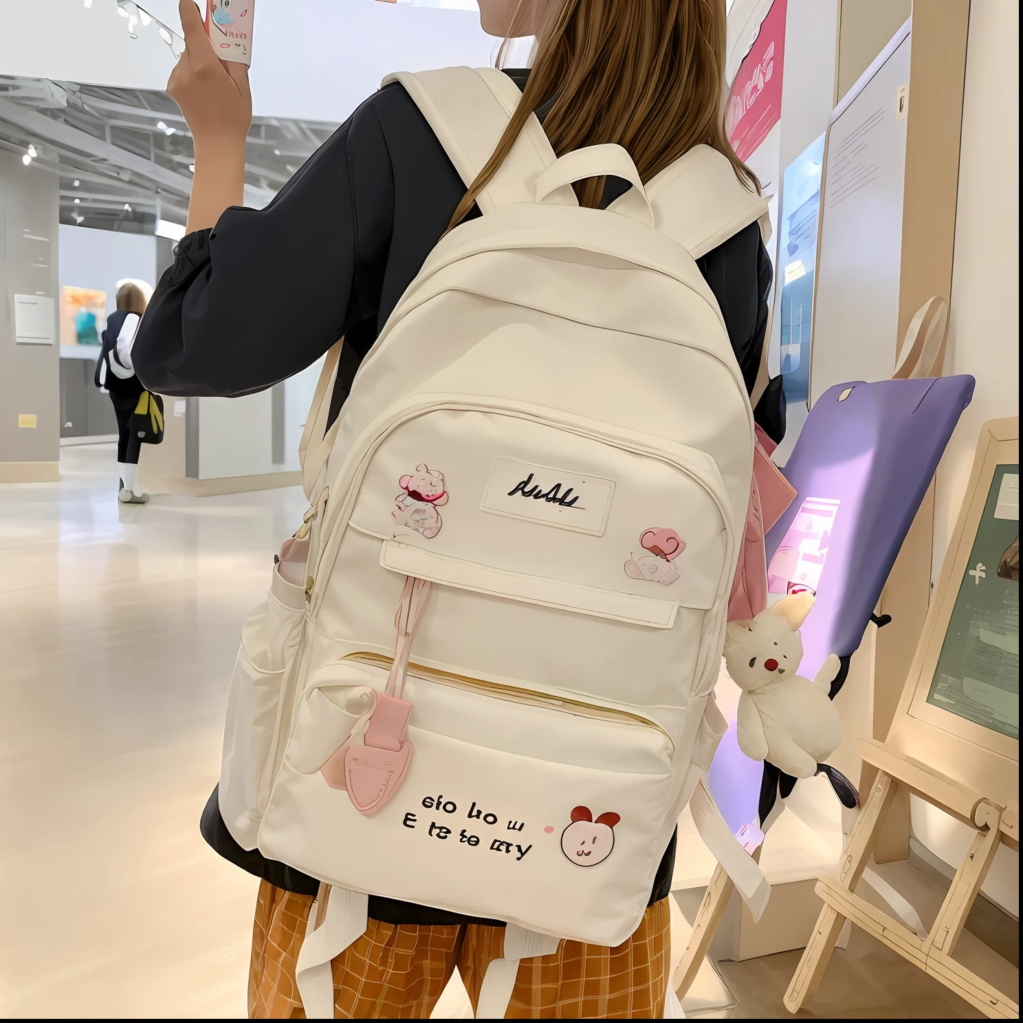 1. arafed woman with a backpack and a stuffed animal in a museum, school bag, with a backpack, student, full subject shown in photo, backpack, a backpack, detailed picture, wearing strawberry backpack, h 576, cute cartoon style, 🤬 🤮 💕 🎀, large view, cute huge pockets hardware, white trendy clothes, seifuku.
2. arafed woman with a backpack and a stuffed animal in a museum, a picture by Emma Andijewska, tumblr, happening, school bag, with a backpack, student, full subject shown in photo, backpack, a backpack, detailed picture, wearing strawberry backpack, h 576, cute cartoon style, 🤬 🤮 💕 🎀, large view.