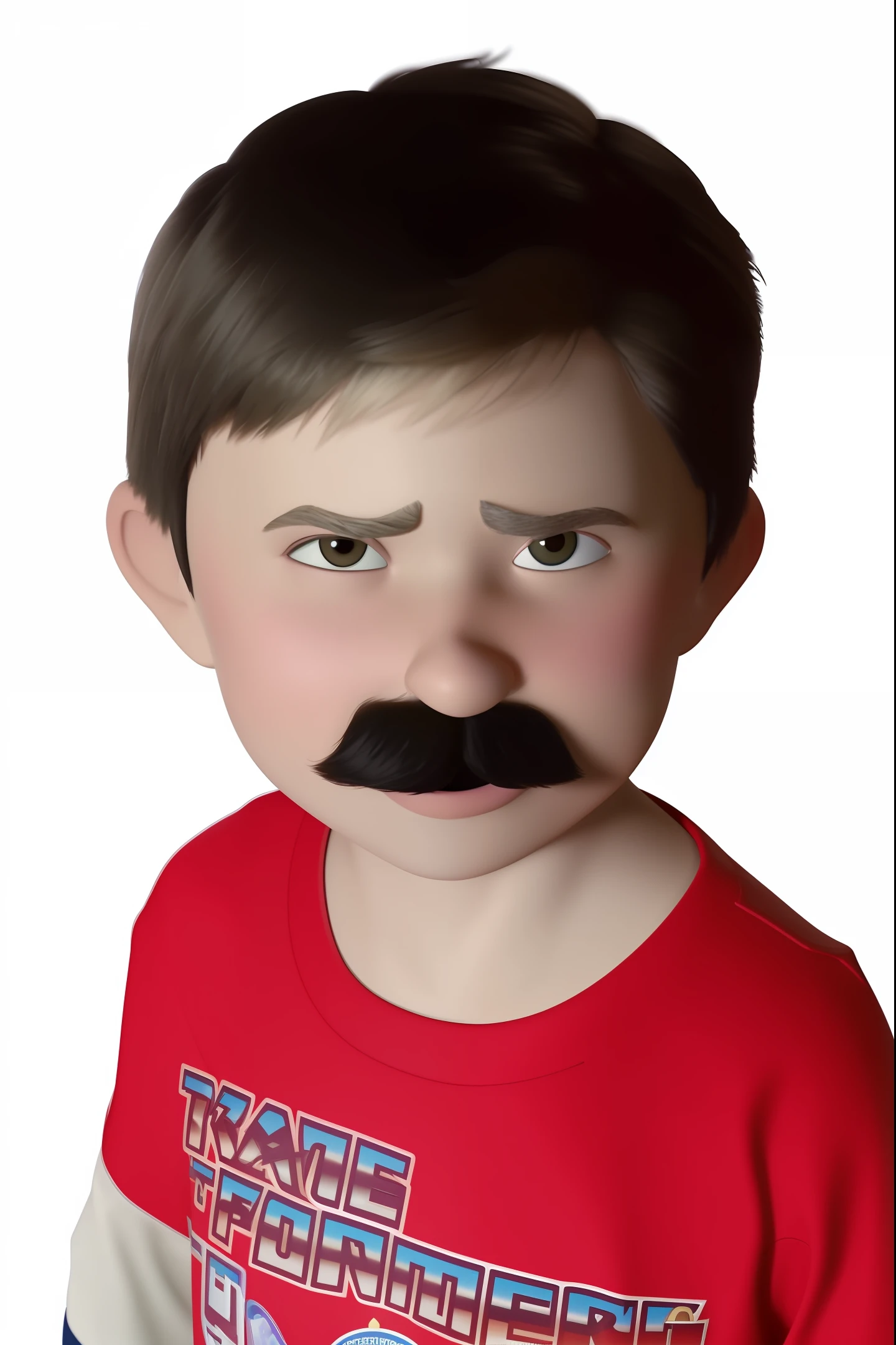 there is a young boy with a stern look on his face and a fake mustache on his face, with mustache, big mustache, mustache, thick mustache, big mustache, tiny thin mustache, oversized brown mustache, mustache, huge mustache, wear an elegant mustache, handlebar mustache, mustache and soul patch, no mustache, with trimmed mustache, he got a big french mustache, spaghetti mustache, (pixarstyle:1.25) natural skin texture, 4k textures, hdr, intricate, highly detailed, sharp focus, cinematic look, hyperdetailed, background is an office retirement party.
