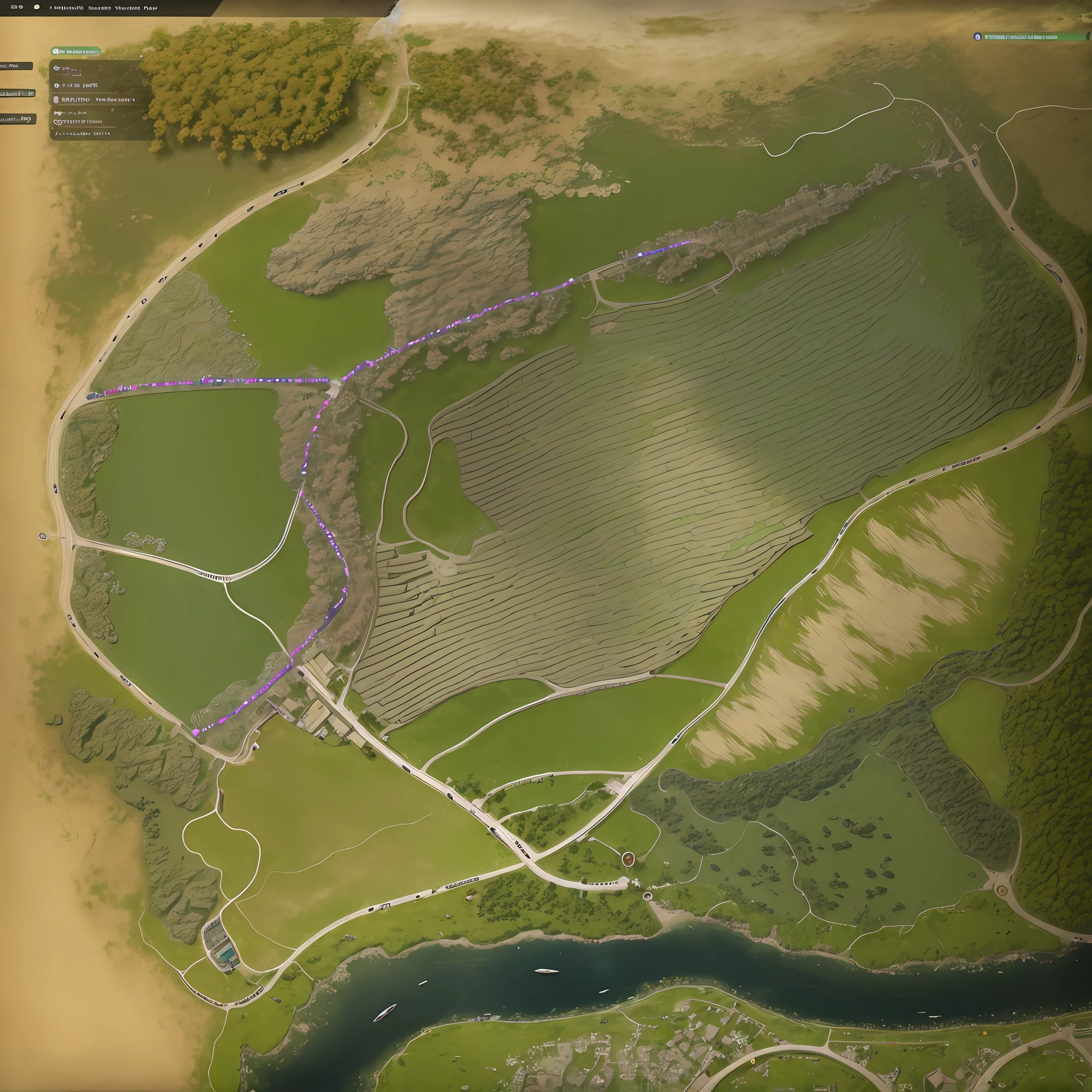 10:04araffes in a field with a river and a forest, steam workshop maps, no trees, hyper detailed, zoom out very far, game map, grassy plains, coastline, highly detailed terrain, an expansive grassy plain, entire city visible, detailed scenery — width 672, highly detailed maps, simple fantasy maps, r/battlemaps, detailed terrain, rock walls of river channels