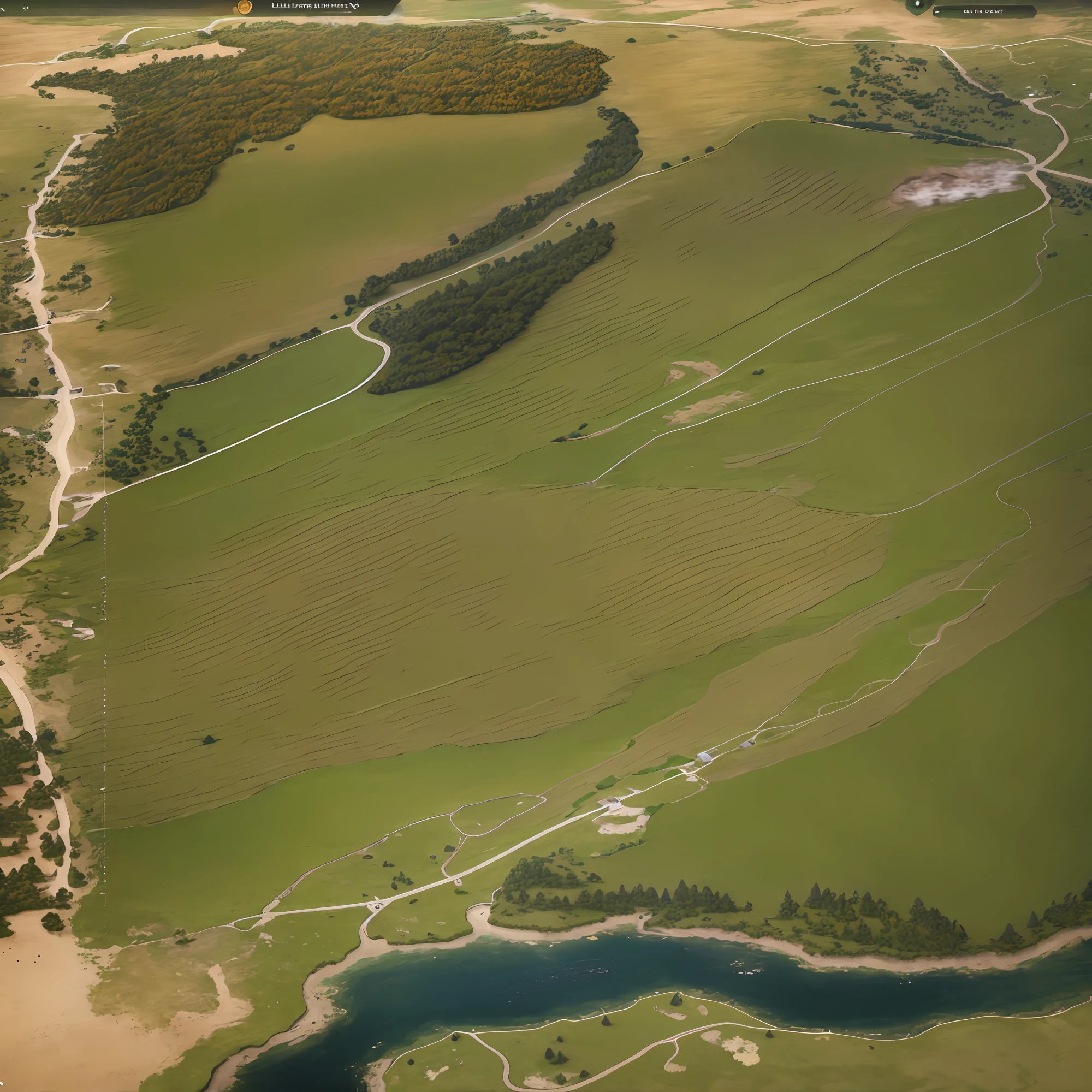 10:04araffes in a field with a river and a forest, steam workshop maps, no trees, hyper detailed, zoom out very far, game map, grassy plains, coastline, highly detailed terrain, an expansive grassy plain, entire city visible, detailed scenery — width 672, highly detailed maps, simple fantasy maps, r/battlemaps, detailed terrain, rock walls of river channels