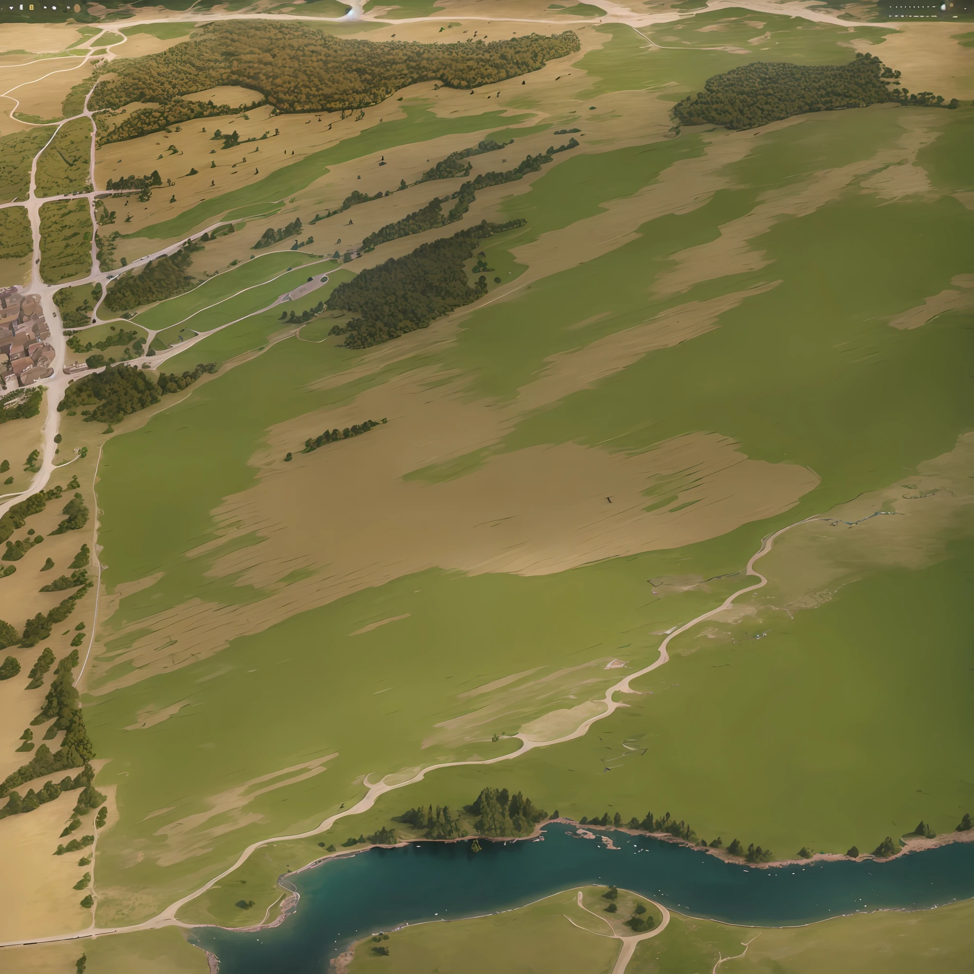 10:04araffes in a field with a river and a forest, steam workshop maps, no trees, hyper detailed, zoom out very far, game map, grassy plains, coastline, highly detailed terrain, an expansive grassy plain, entire city visible, detailed scenery — width 672, highly detailed maps, simple fantasy maps, r/battlemaps, detailed terrain, rock walls of river channels