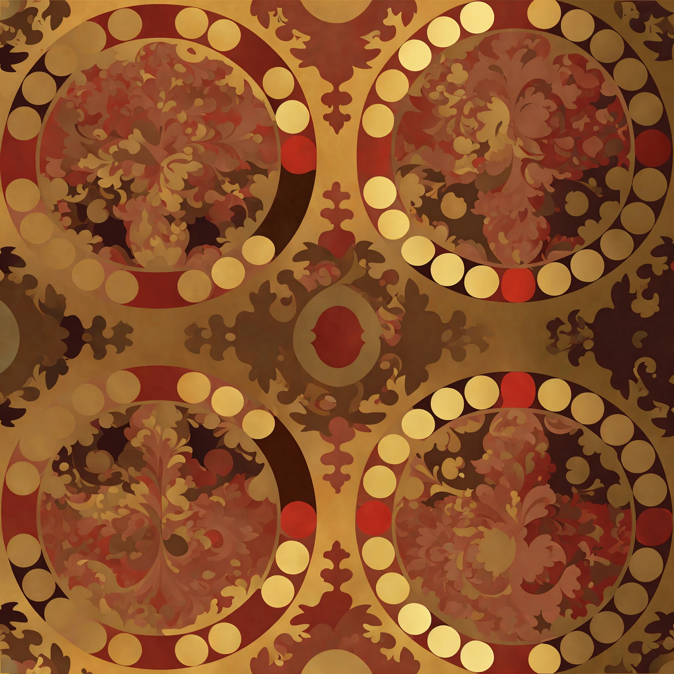 a close up of a pattern with circles and dots on a brown background, brown red and gold ”, intricate abstract. gucci style, mandelbrot pattern, fractal pattern, fractal baroque, symmetric indian pattern, seamless pattern :: symmetry, versace pattern, inspired by Lubin Baugin, fractal pattern background, fractal, ornate pattern, dan mcpharlin : : ornate