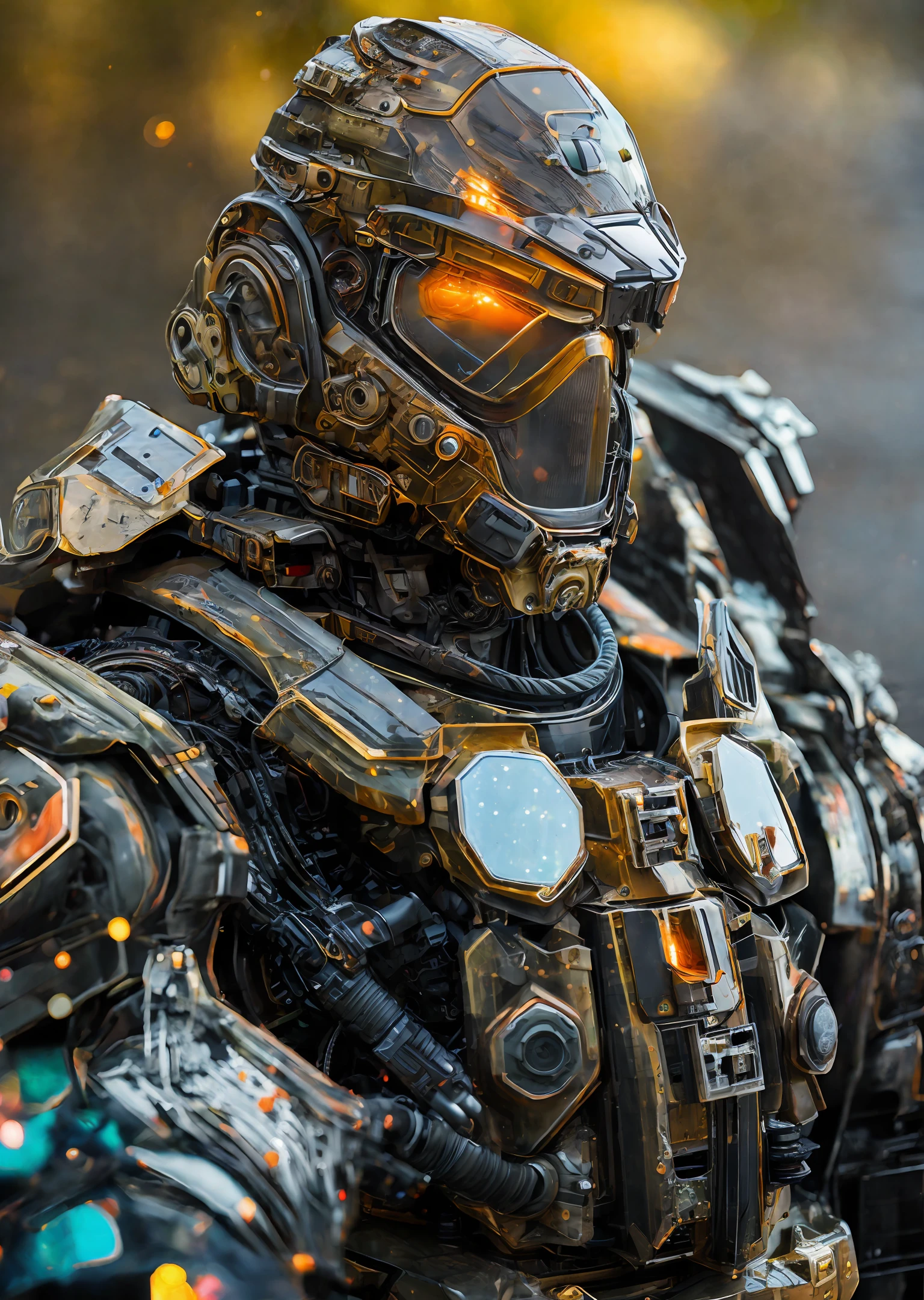 Portrait photo of transparent camo worn mech suit, ((light bokeh)), intricate, ((translucent) liquid water [rust]), elegant, sharp focus, photo by greg rutkowski, soft lighting, vibrant colors, masterpiece, ((streets)), detailed face