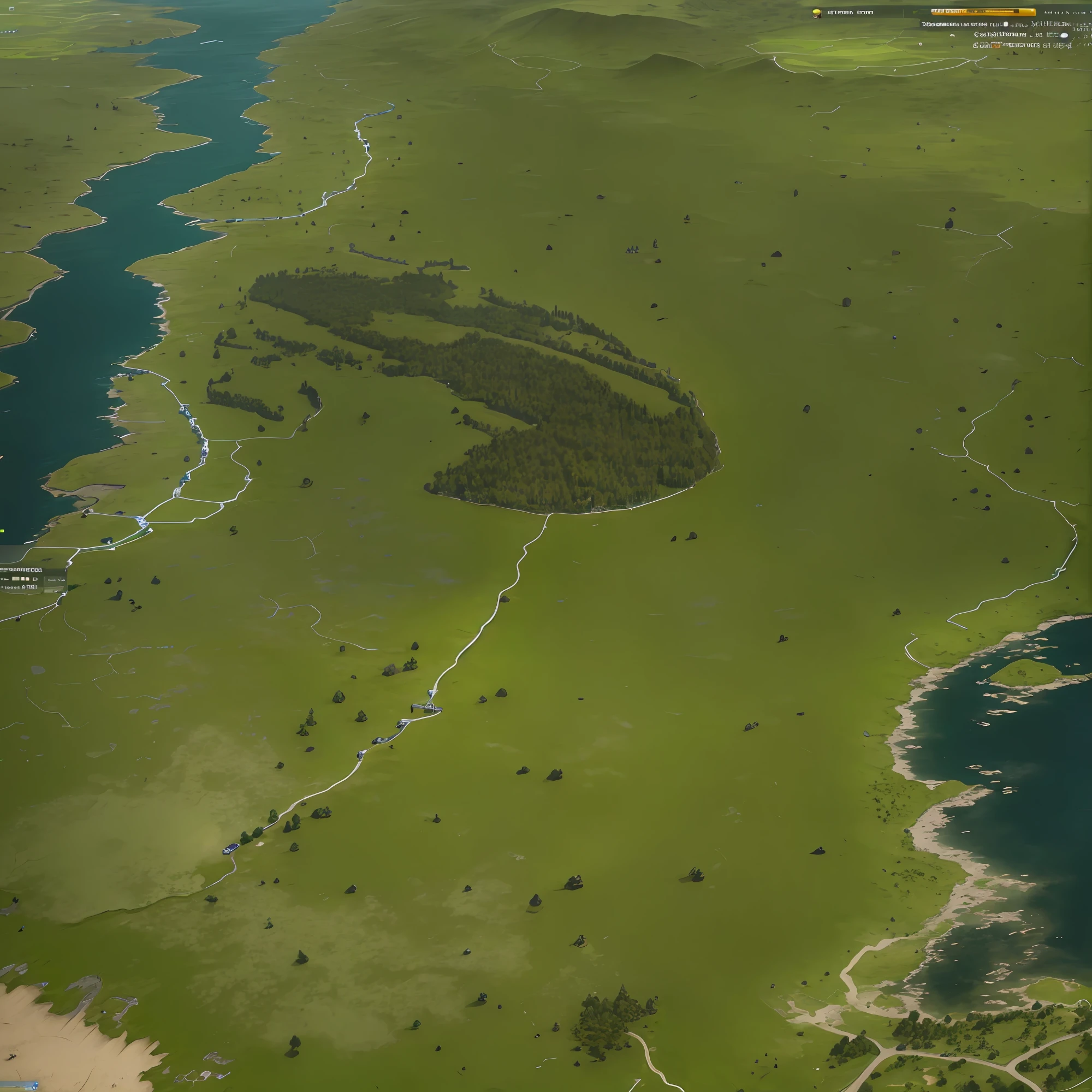 araffes in a field with a river and a forest, steam workshop maps, no trees, hyper detailed, zoom out very far, game map, grassy plains, coastline, highly detailed terrain, an expansive grassy plain, entire city visible, detailed scenery — Width 672, highly detailed maps, simple fantasy maps, r/battlemaps, detailed terrain, rock walls of river channels