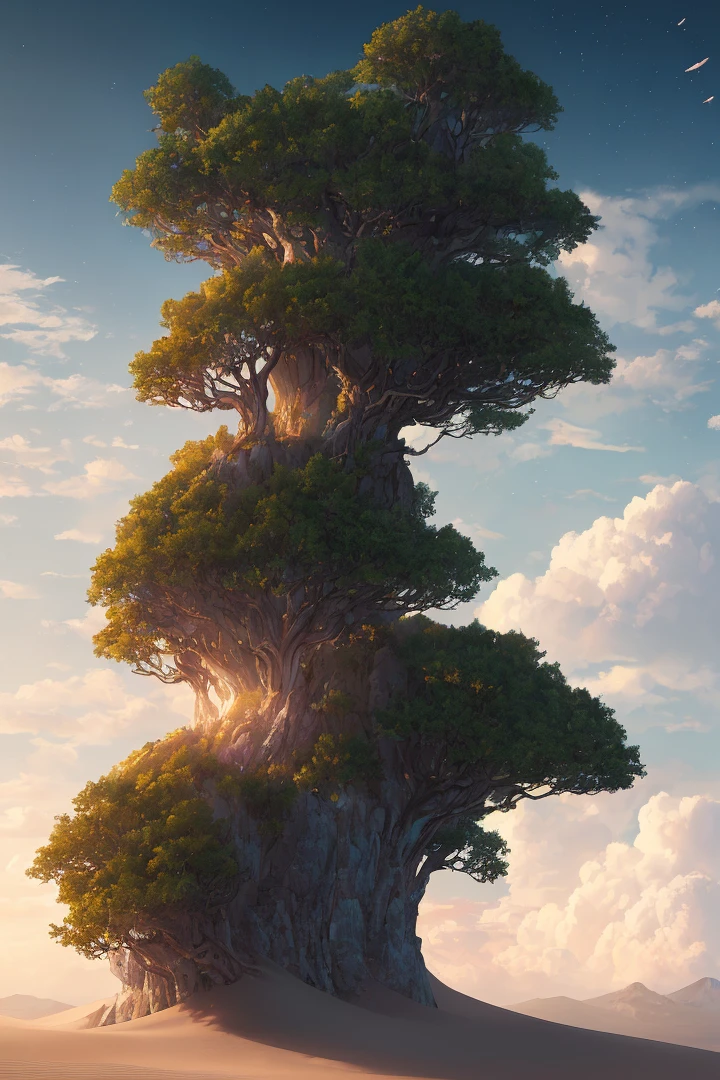 Masterpiece, best quality, high quality, extremely detailed CG unity 8k wallpaper, landscape, outdoor, sky, cloud, sky, no humans, mountain, landscape, other planet, extraterrestrial, space, planet, tree, cliff, sand dunes, cloudy skies, award winning photography, bokeh, depth of field, HDR, bloom, chromatic aberration, photorealism, very detailed, technicolor, trending on artstation, trending on CGsociety, intricate, high detail, dramatic, midjourney art