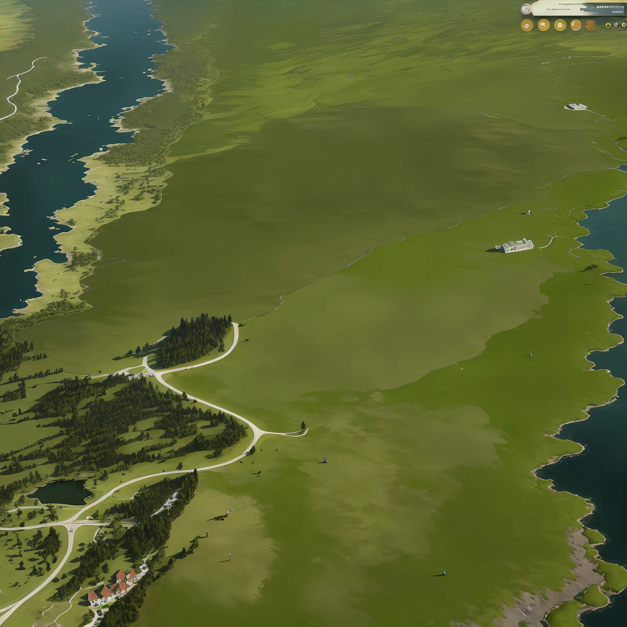 araffes in a field with a river and a forest, steam workshop maps, no trees, hyper detailed, zoom out very far, game map, grassy plains, coastline, highly detailed terrain, an expansive grassy plain, entire city visible, detailed scenery — Width 672, highly detailed maps, simple fantasy maps, r/battlemaps, detailed terrain, rock walls of river channels