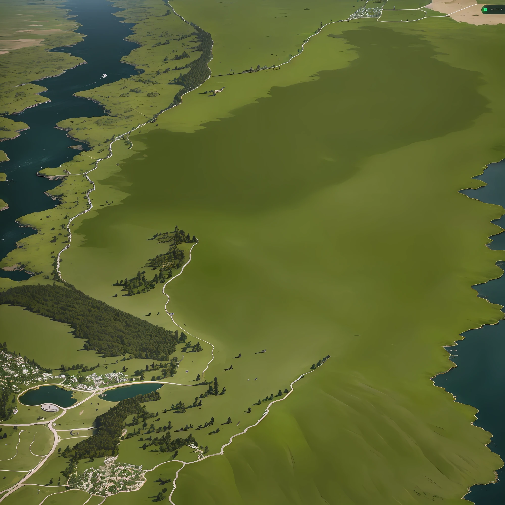 araffes in a field with a river and a forest, steam workshop maps, no trees, hyper detailed, zoom out very far, game map, grassy plains, coastline, highly detailed terrain, an expansive grassy plain, entire city visible, detailed scenery — Width 672, highly detailed maps, simple fantasy maps, r/battlemaps, detailed terrain, rock walls of river channels