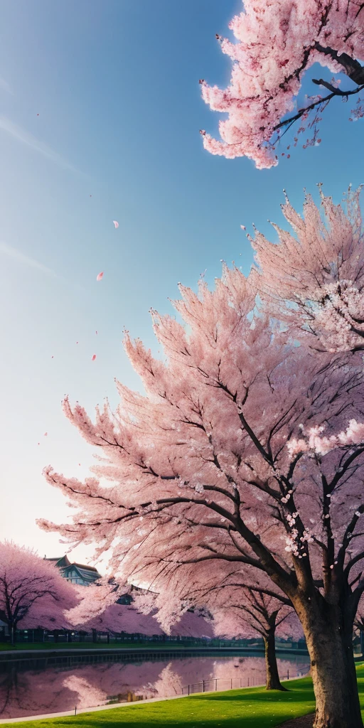 On a certain day in spring, there is gorgeous pink everywhere. The cherry blossoms are in full bloom, and they cover the whole city like tulle, forming a charming landscape. Walking in the park, you can see countless cherry blossom trees. Their petals are falling on the ground, like romantic snowflakes, giving people warmth and comfort. As the breeze blows, the branches of the cherry blossoms sway gently, and the petals flutter away, as if celebrating this beautiful season. In the morning light, the sun shines through the cracks of the cherry blossoms, forming a mysterious and beautiful light and shadow effect, which is shocking. When the afterglow of the evening shines on the cherry blossoms, the whole city seems to have become a charming fairy tale world 8K
