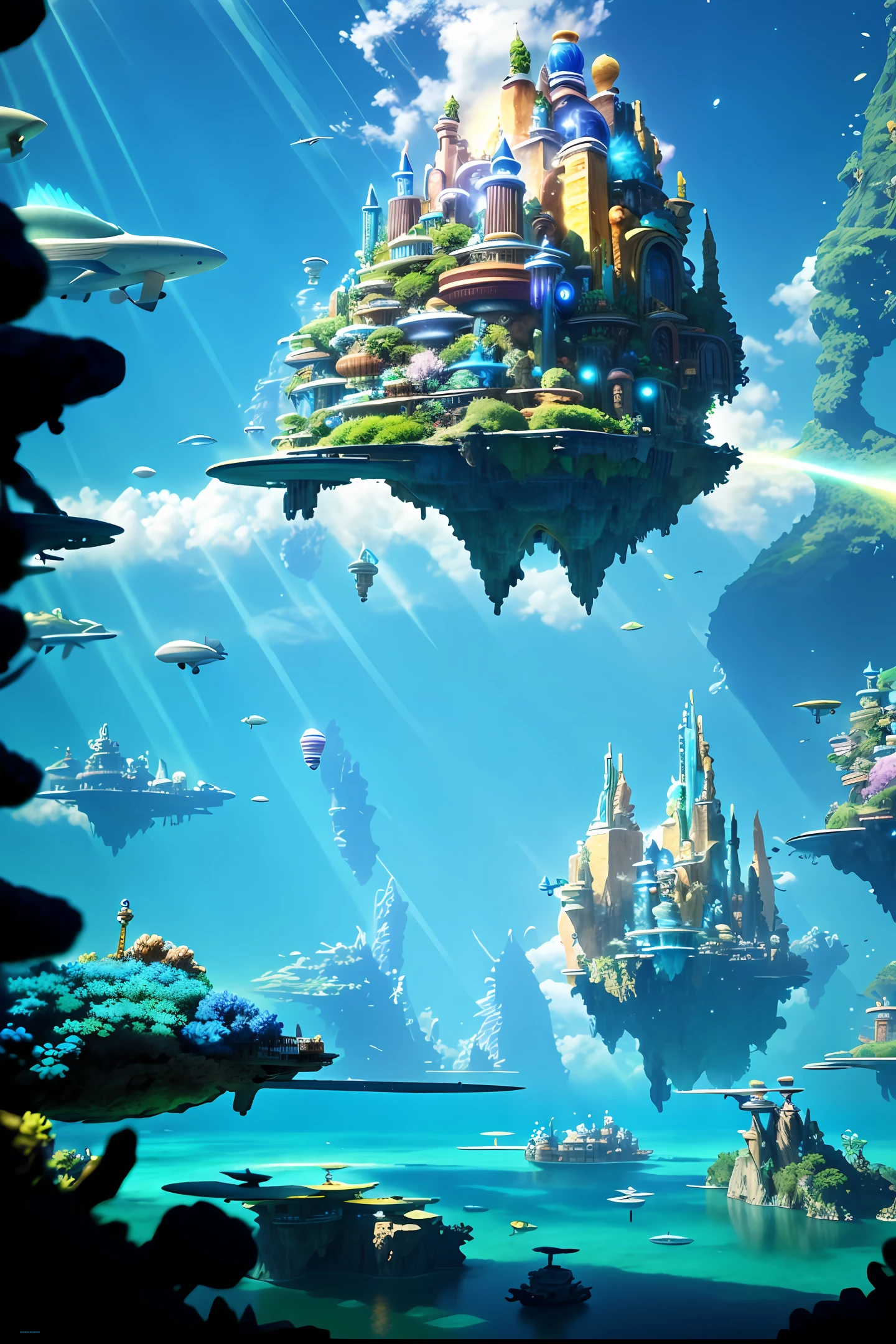 Ultrawich fantasy world painting, underwater world, Atlantis, science fiction, lighting, Studio Ghibli, Unreal Engine, epic composition, CG digital rendering, ultra-high definition, rich technical details, ternary color matching