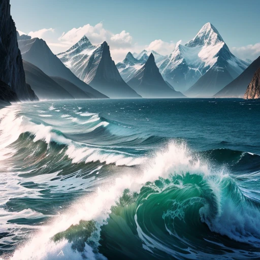 Ultra-clear wallpaper, sea, mountains, strong contrast