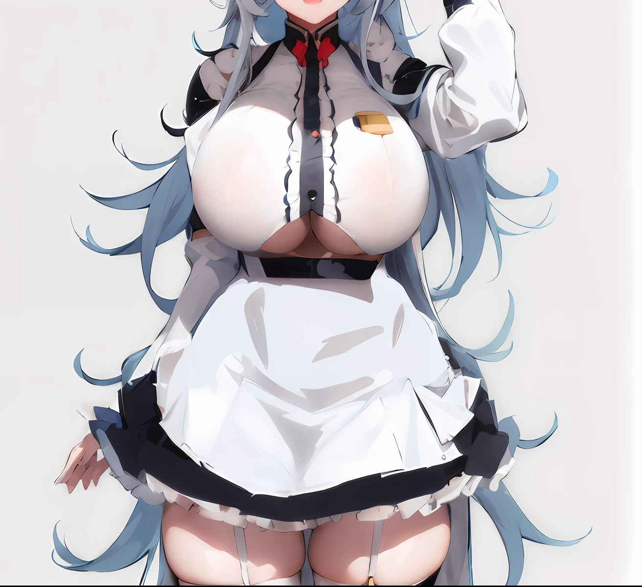 Anime character wearing white apron and black hair, azur lane style, little curvy loli, white gloves with twin ponytails, fleet series style, pixiv 3dcg, ahegao, cushart krenz, anime moe art style, from azur lane video game, biomechanics oppai , top ranked on pixiv, best quality, 8k HD