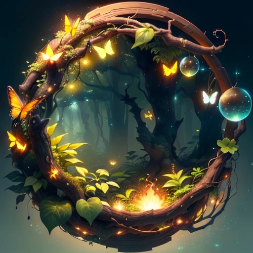 A masterpiece, best quality, (blank background), (blank in the middle), (extremely detailed CG unity 8k wallpaper), (best quality), (best illustration), (best shadow), UI interface The border design features natural elements of the forest theme. The avatar frame is designed in a round shape, surrounded by delicate leaves and branches, with fireflies and glowing particle effects, (UI interface frame design), (natural elements), (jungle theme), (square), (leaves) , (twigs), (fireflies), butterflies, (delicate leaves), (glow), (particle effects). , isometric 3D, octane rendering, ray tracing, super detailed