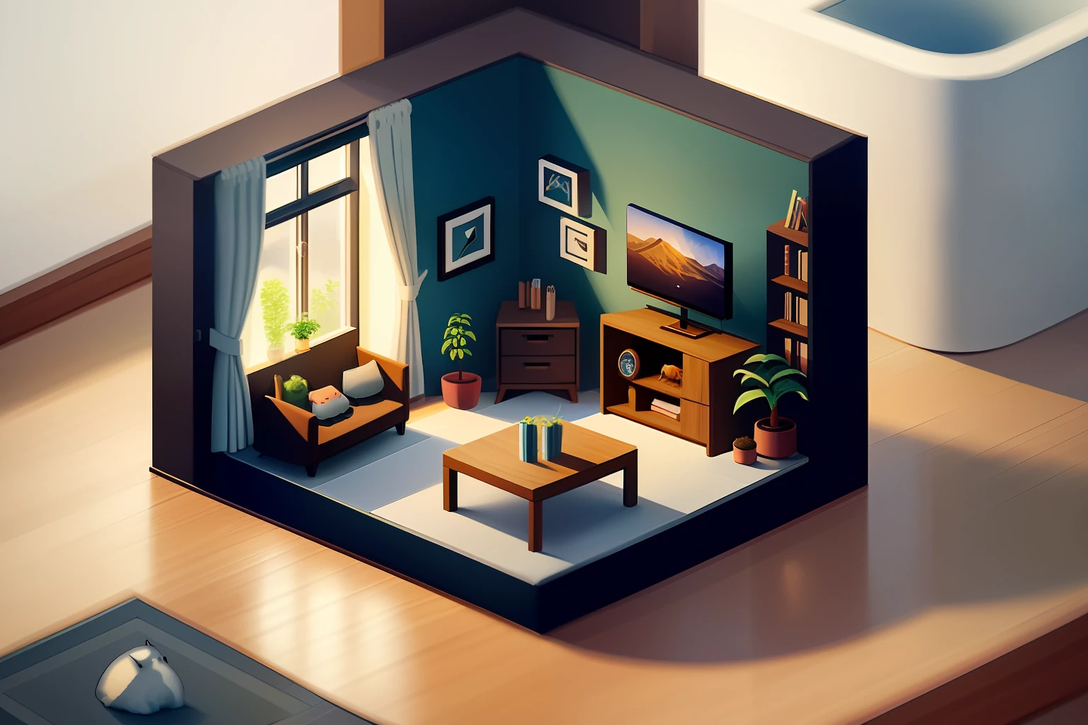 isometric, interior, animal, square